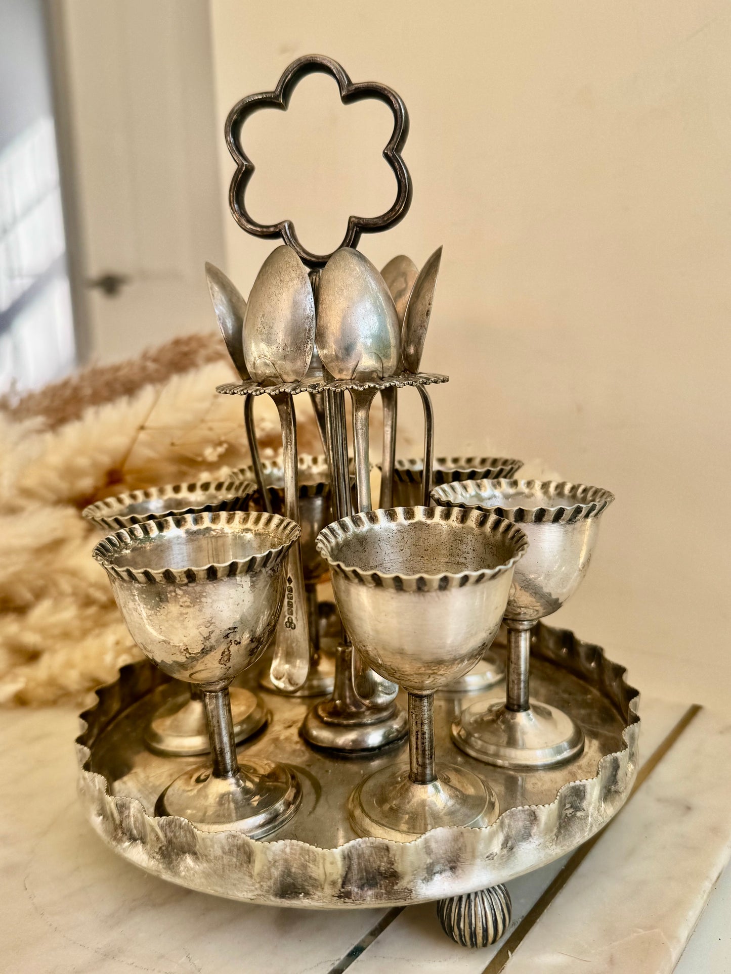 Antique Edwardian Silver Plated Egg Cruet Set by William Batt & Sons, c. 1900