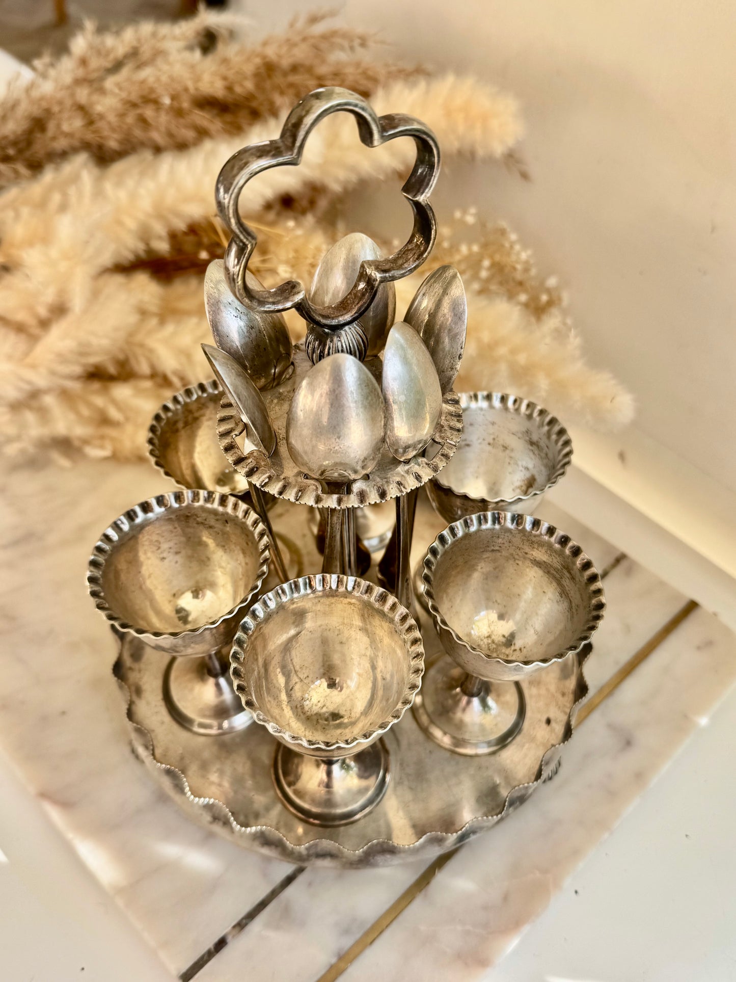 Antique Edwardian Silver Plated Egg Cruet Set by William Batt & Sons, c. 1900