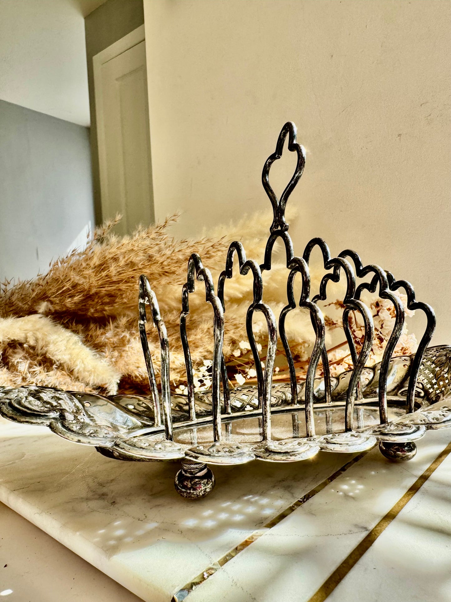 Antique Silver Plated Toast Rack with Pierced Tray by John Gilbert & Sons