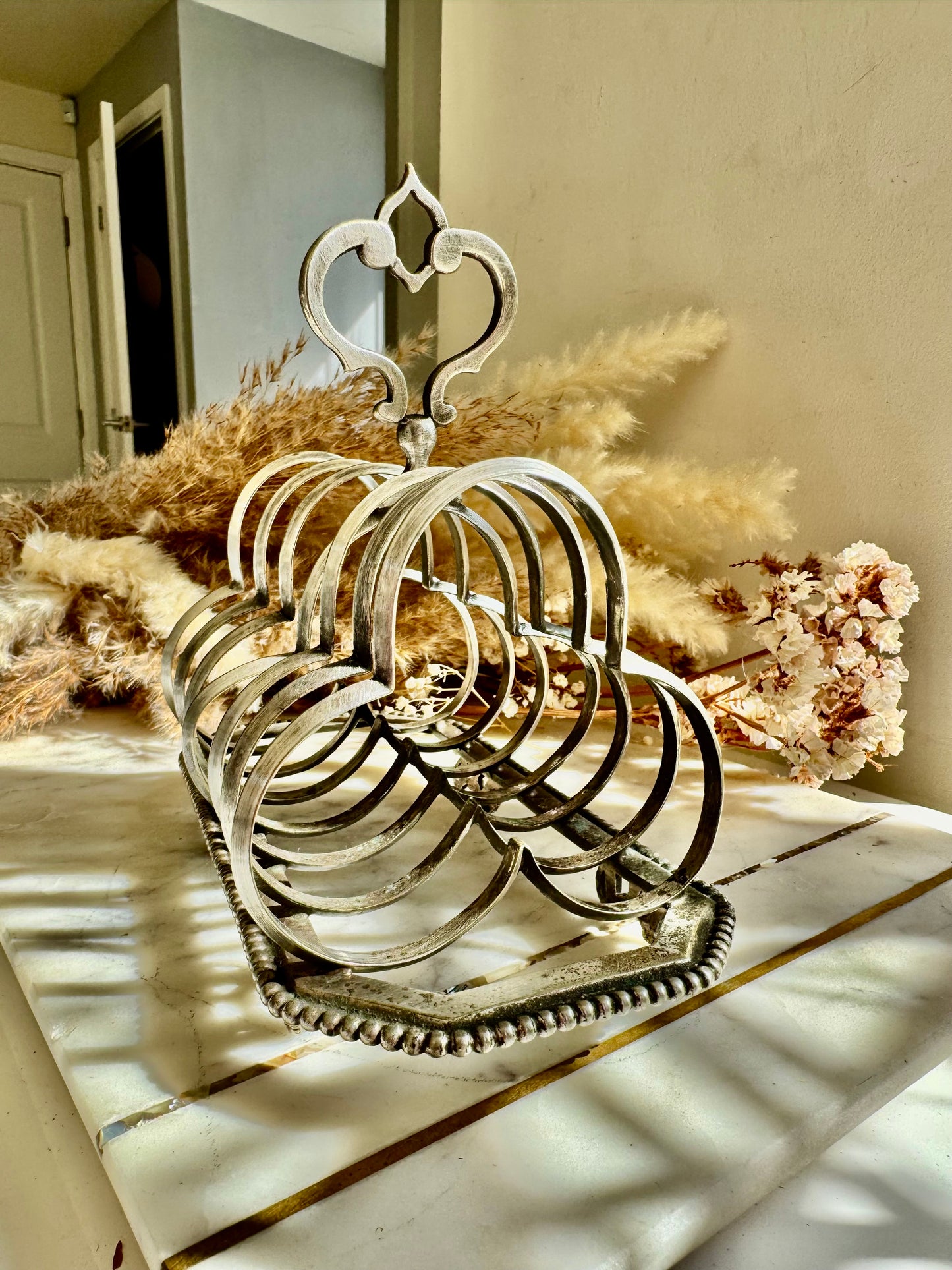 Antique Silver Plated Toast Rack by Harrison Brothers & Howson – 8 Slot, Ornate Handle, Sheffield c.1890