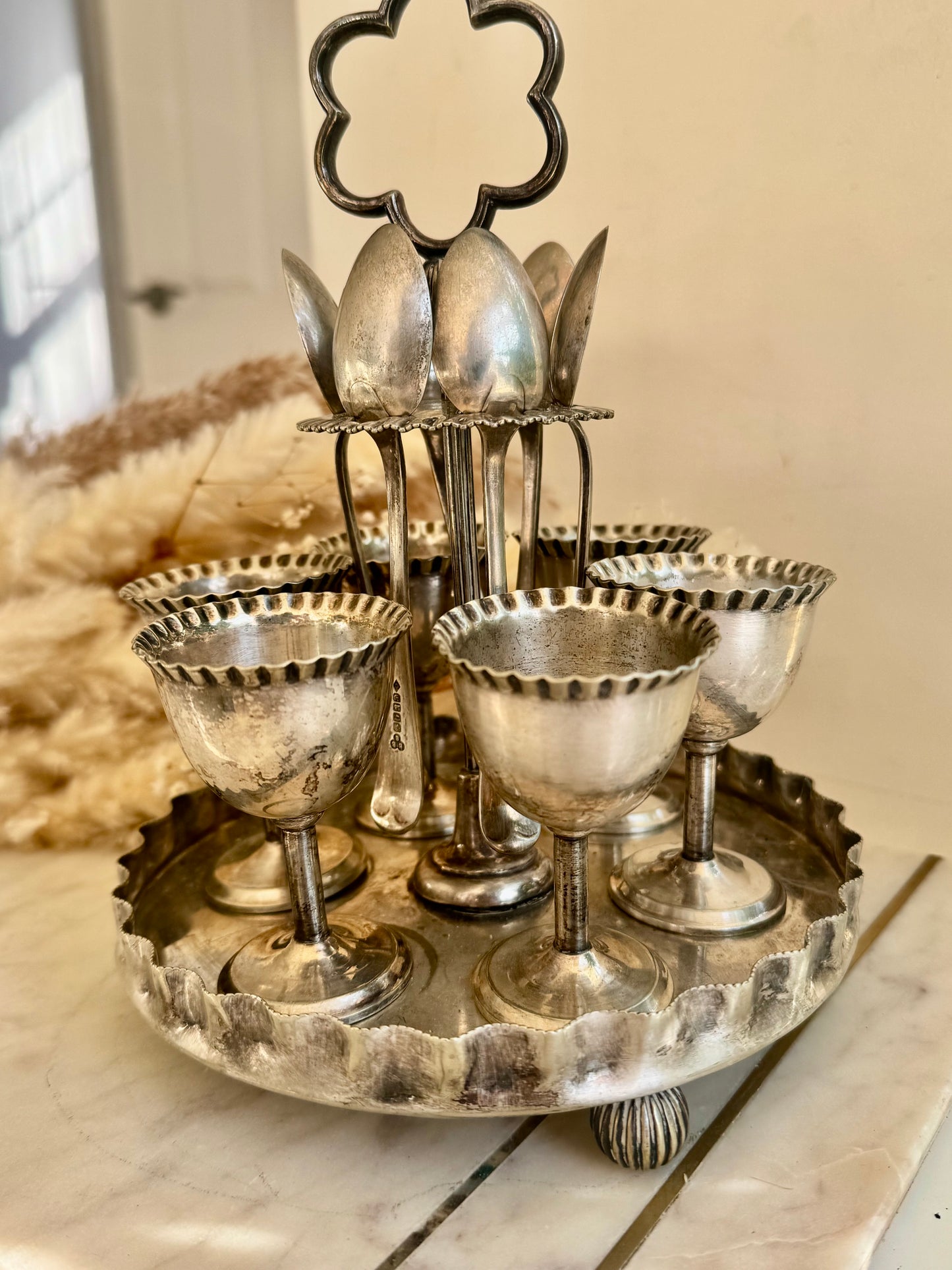 Antique Edwardian Silver Plated Egg Cruet Set by William Batt & Sons, c. 1900