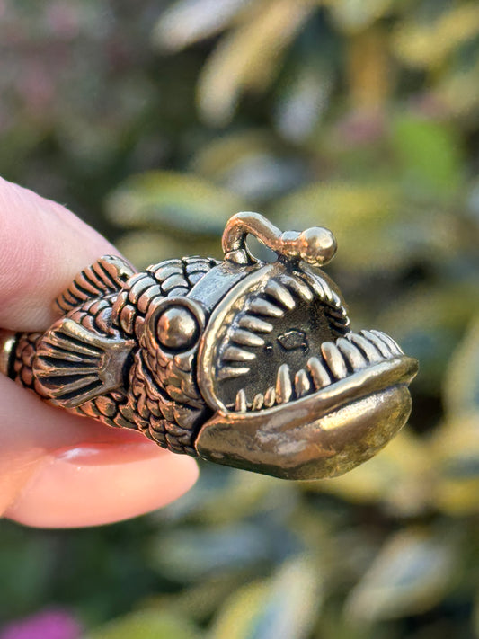 Brass Anglerfish Figurine – Deep Sea Monster Sculpture