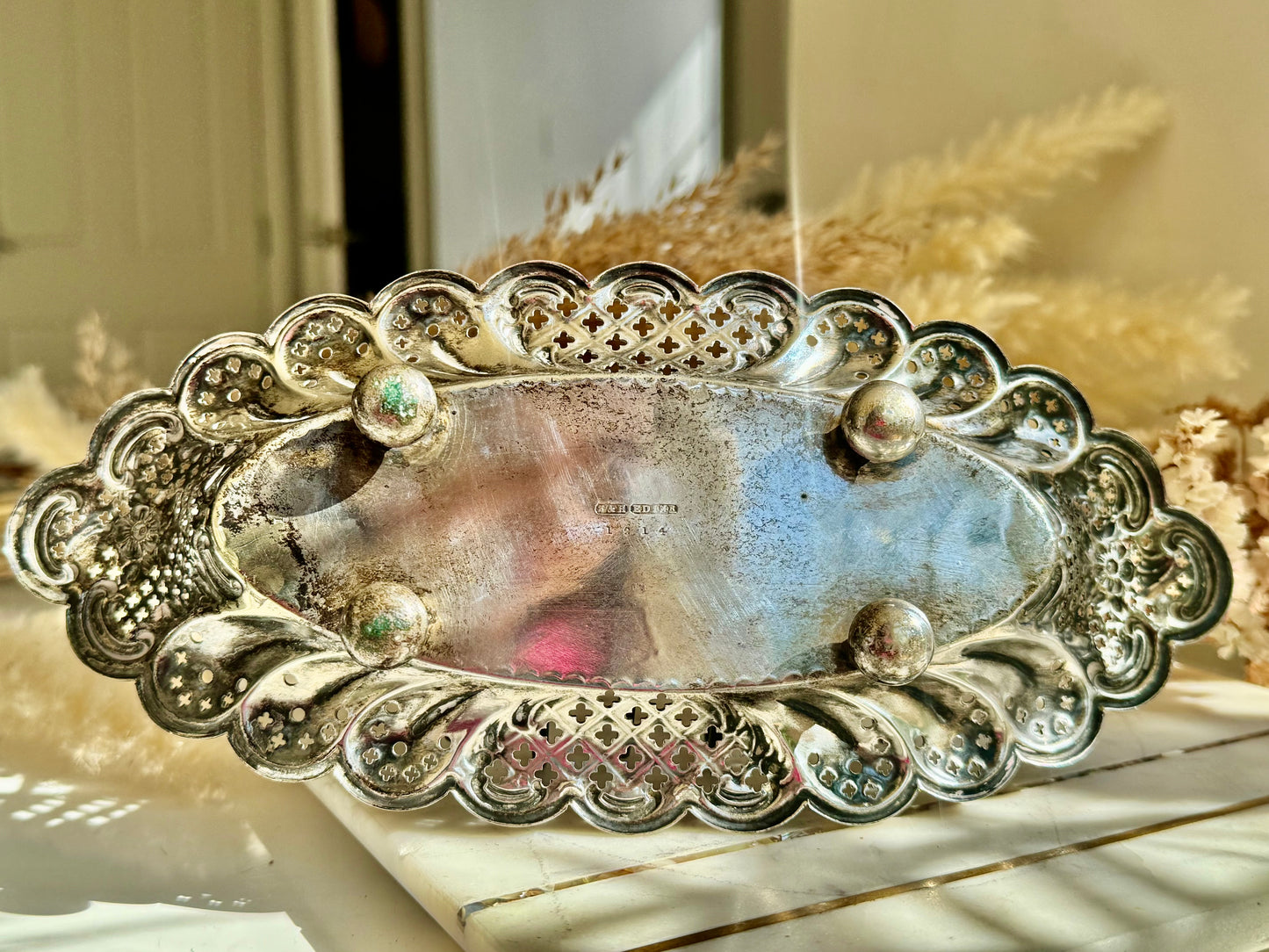 Antique Silver Plated Toast Rack with Pierced Tray by John Gilbert & Sons
