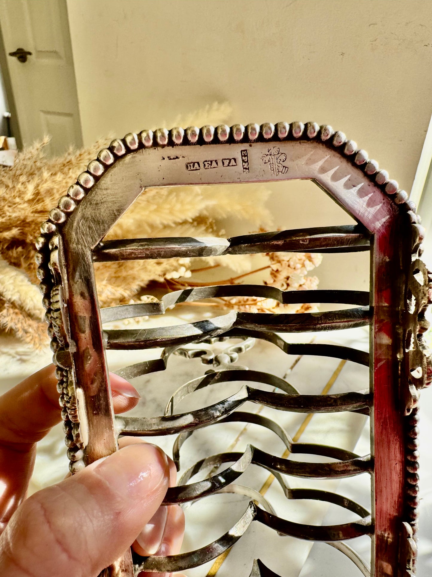 Antique Silver Plated Toast Rack by Harrison Brothers & Howson – 8 Slot, Ornate Handle, Sheffield c.1890