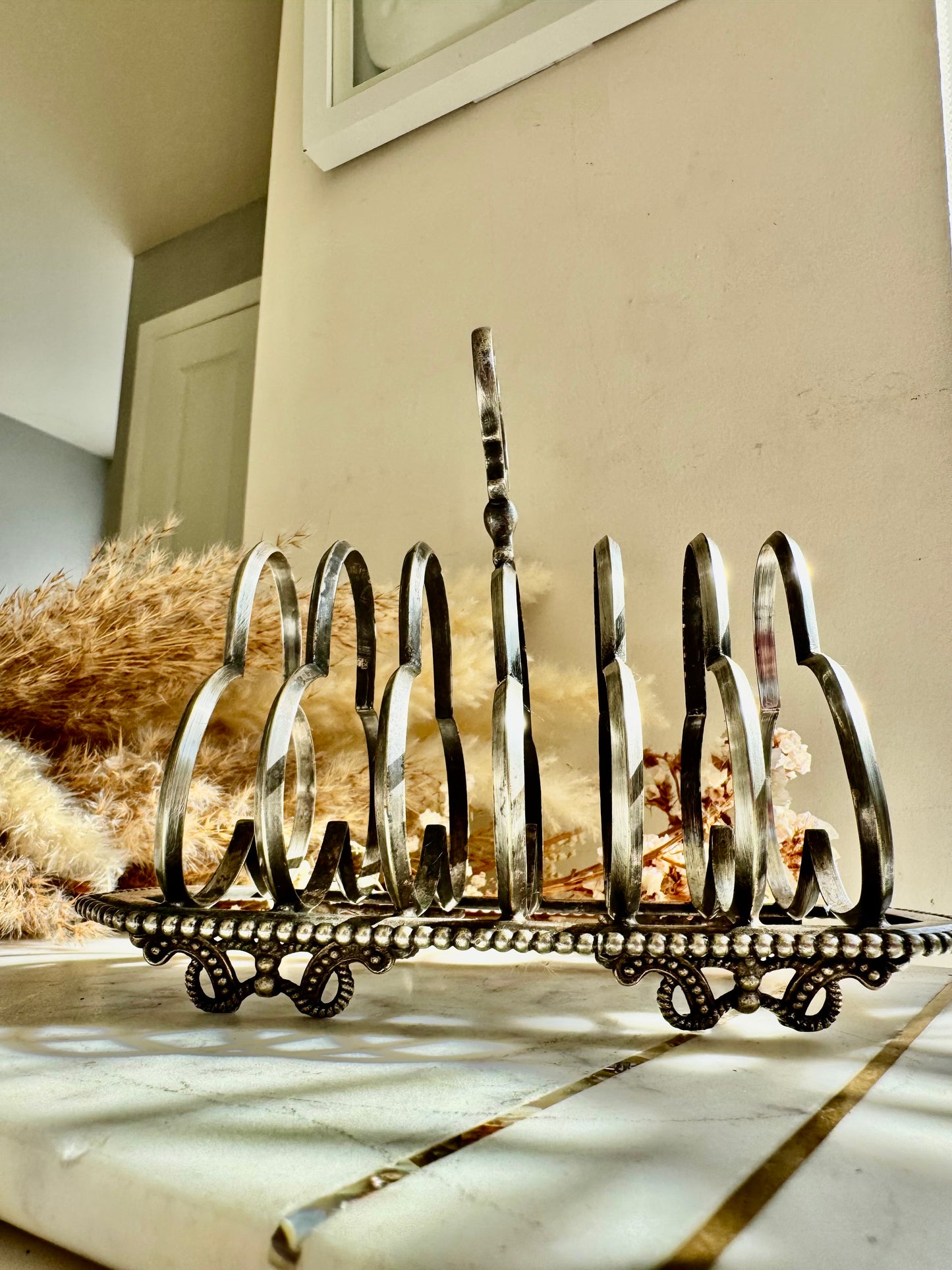 Antique Silver Plated Toast Rack by Harrison Brothers & Howson – 8 Slot, Ornate Handle, Sheffield c.1890