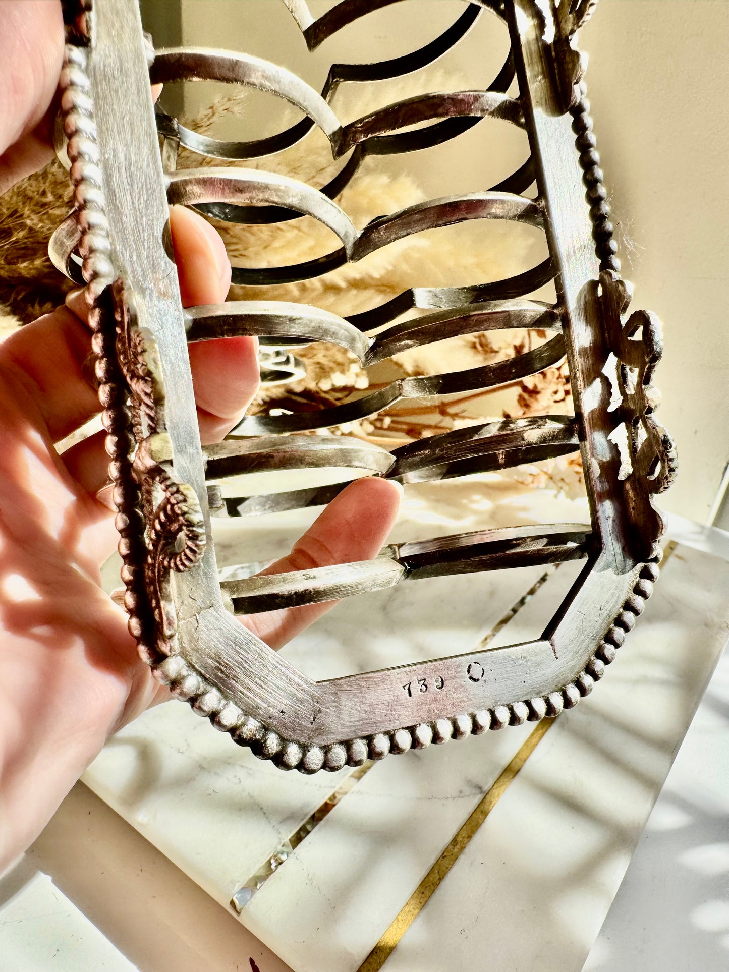 Antique Silver Plated Toast Rack by Harrison Brothers & Howson – 8 Slot, Ornate Handle, Sheffield c.1890
