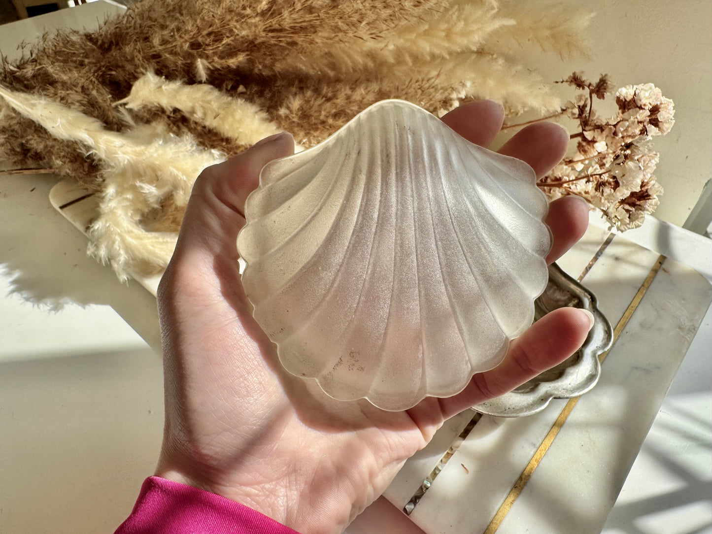 Vintage Silver Plated Shell Dish with Frosted Glass Insert