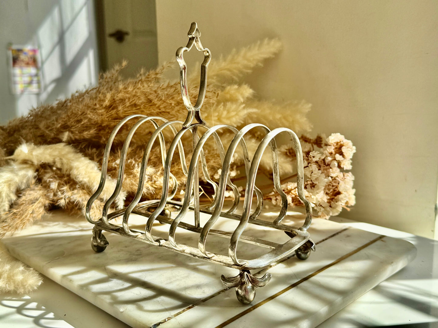 Antique Silver-Plated Toast Rack with Fleur-de-Lis Feet | James Deakin & Sons, Sheffield