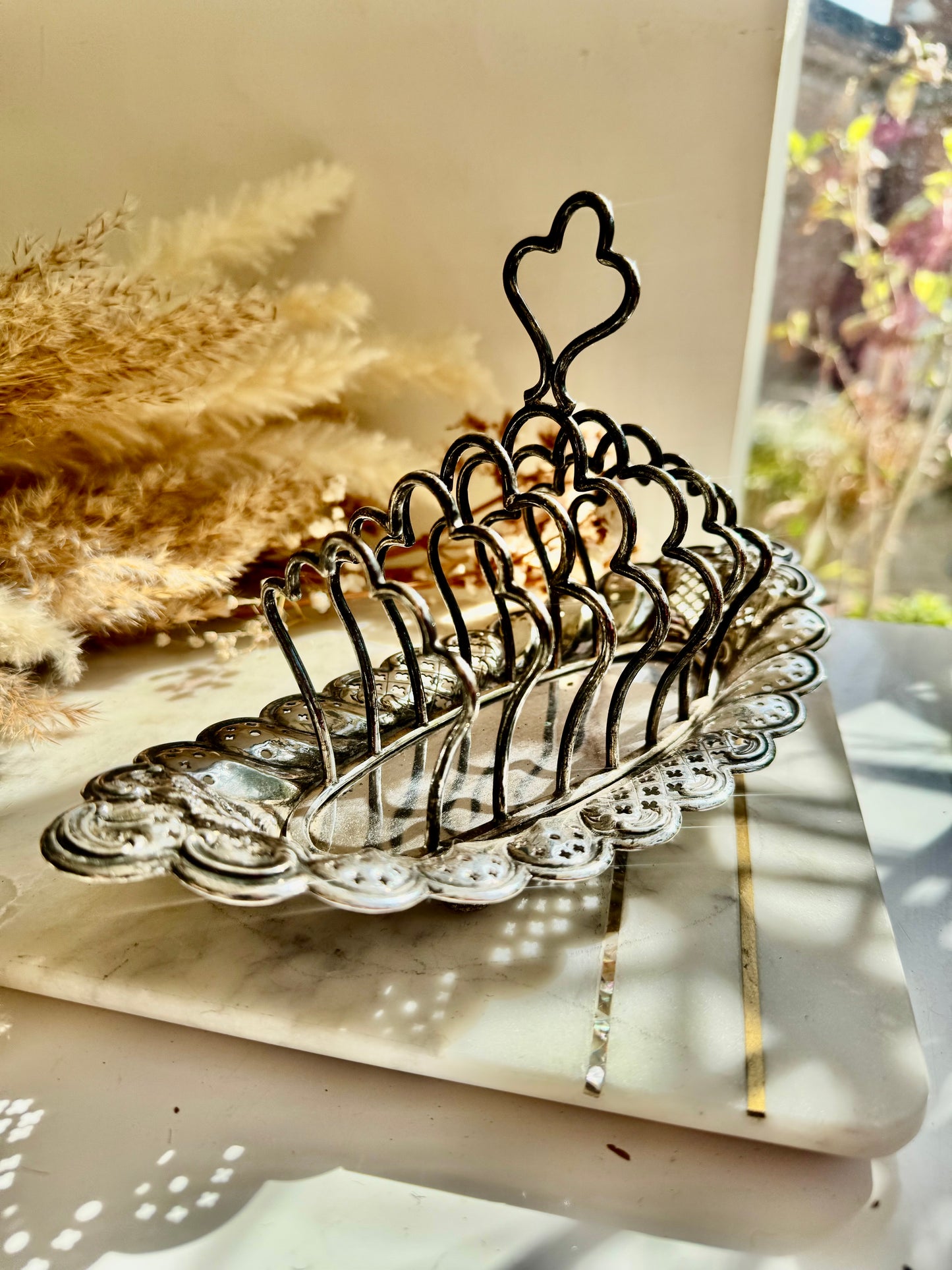 Antique Silver Plated Toast Rack with Pierced Tray by John Gilbert & Sons