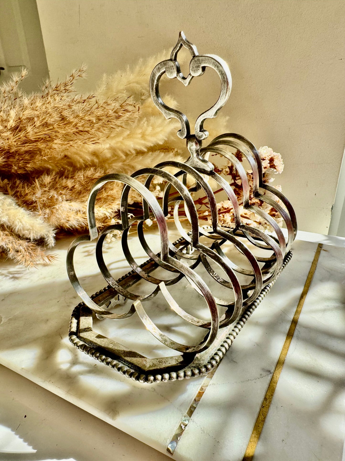 Antique Silver Plated Toast Rack by Harrison Brothers & Howson – 8 Slot, Ornate Handle, Sheffield c.1890