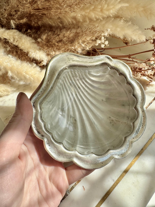 Vintage Silver Plated Shell Dish with Frosted Glass Insert
