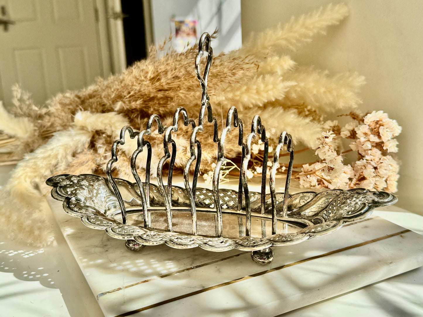 Antique Silver Plated Toast Rack with Pierced Tray by John Gilbert & Sons