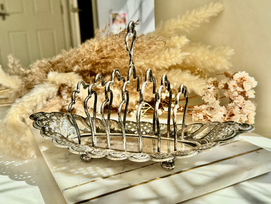 Antique Silver Plated Toast Rack with Pierced Tray by John Gilbert & Sons
