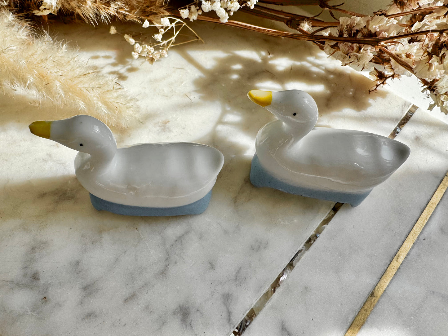 Vintage Ceramic Duck Cutlery Rests – Set of 2 Blue and White Glazed Knife Holders, 1980s