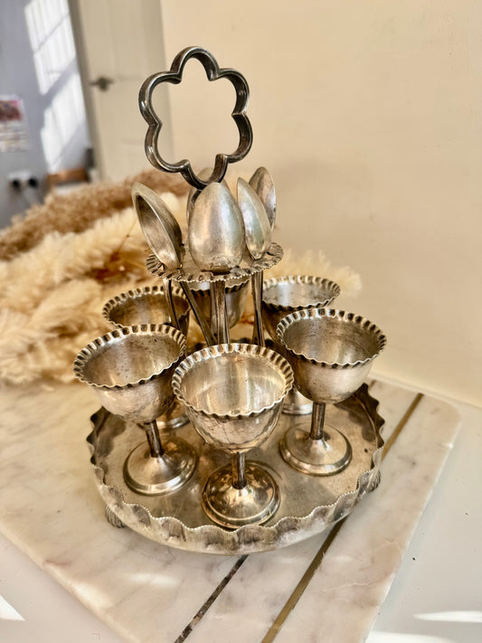 Antique Edwardian Silver Plated Egg Cruet Set by William Batt & Sons, c. 1900
