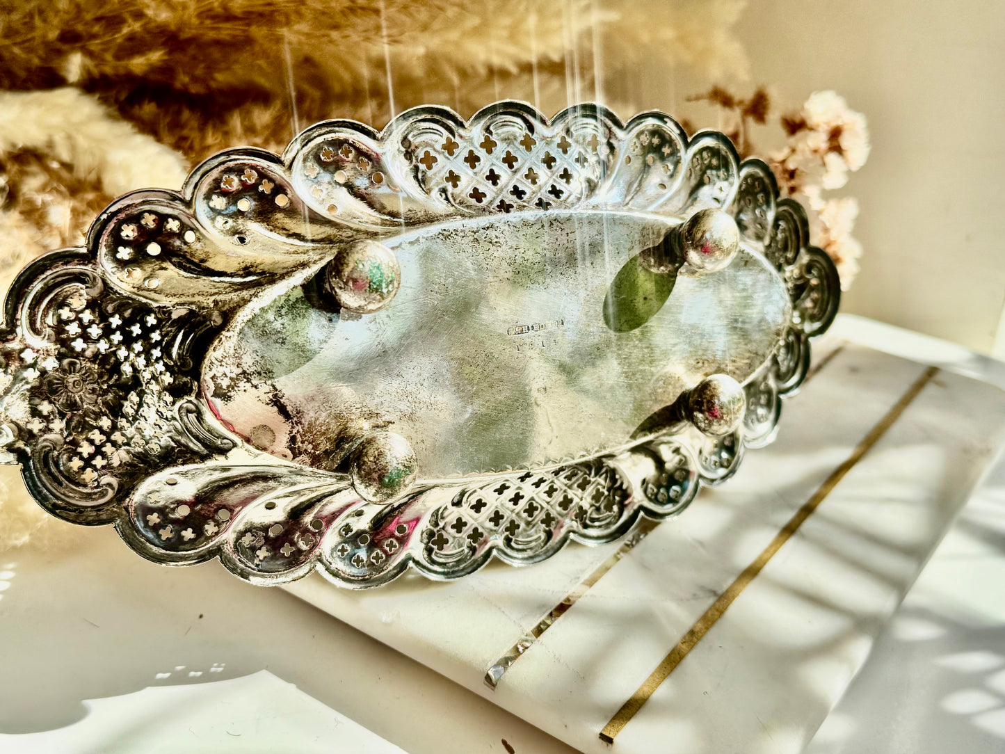 Antique Silver Plated Toast Rack with Pierced Tray by John Gilbert & Sons