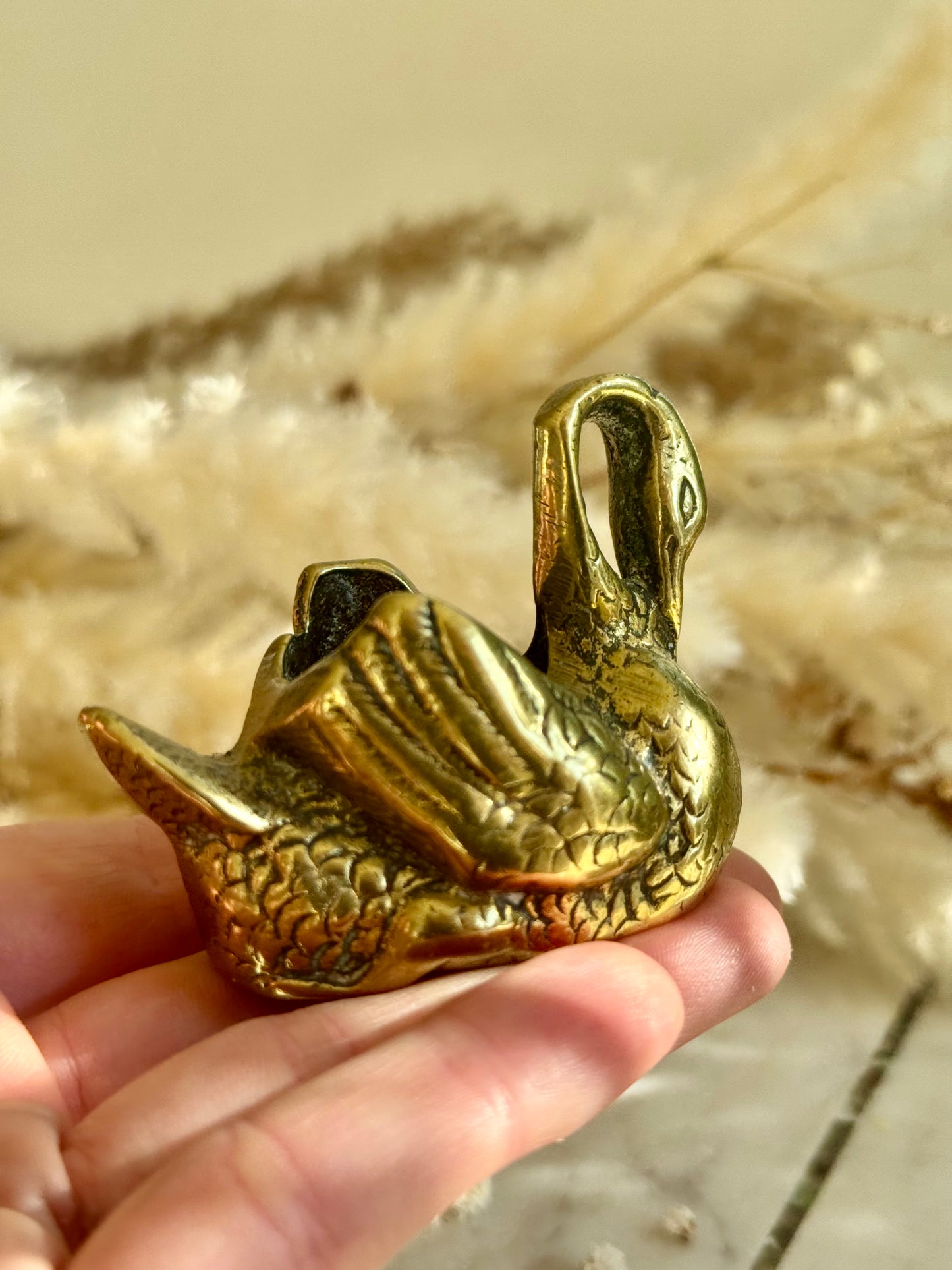 Miniature Brass Swan Match Strike Holder – Mid-Century English Decor