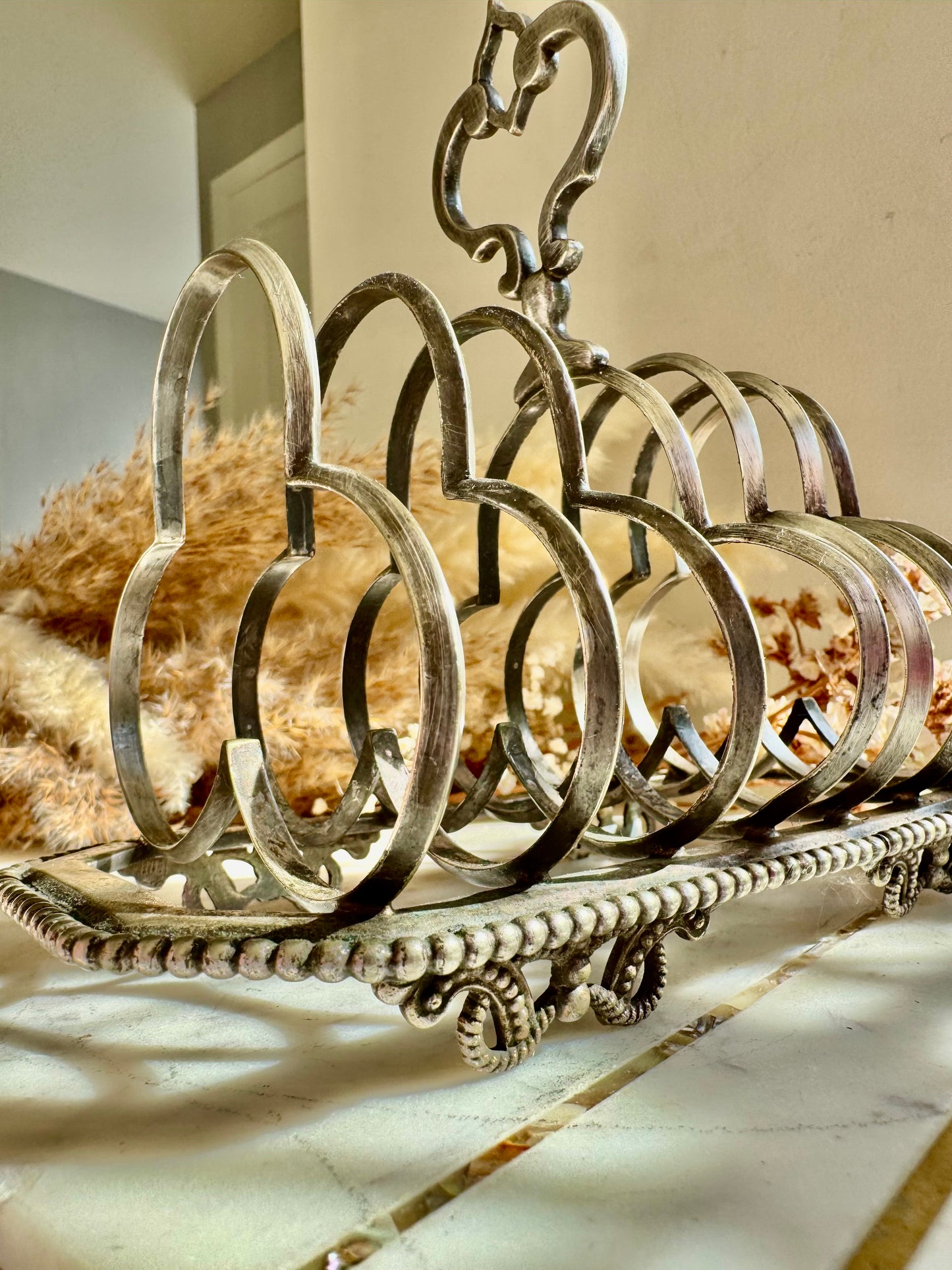 Antique Silver Plated Toast Rack by Harrison Brothers & Howson – 8 Slot, Ornate Handle, Sheffield c.1890