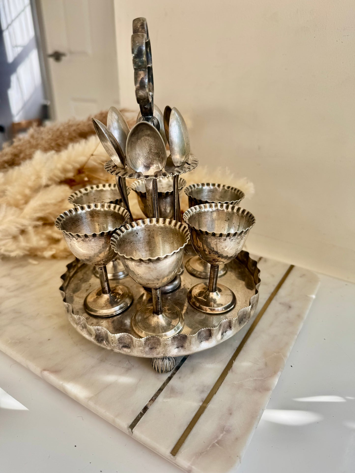 Antique Edwardian Silver Plated Egg Cruet Set by William Batt & Sons, c. 1900