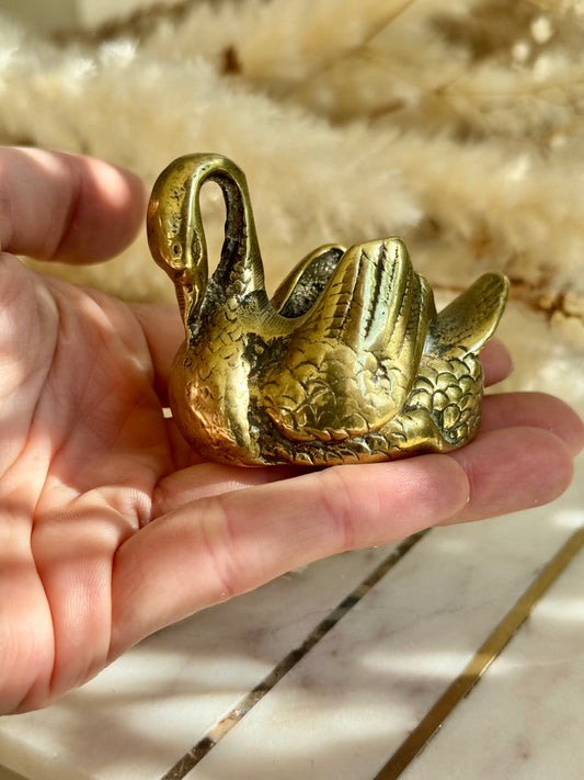 Miniature Brass Swan Match Strike Holder – Mid-Century English Decor