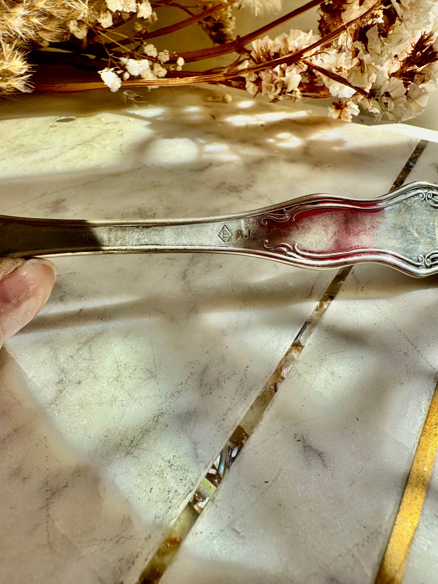 Antique Art Nouveau Silver Plated Serving Spoon with Botanical Relief