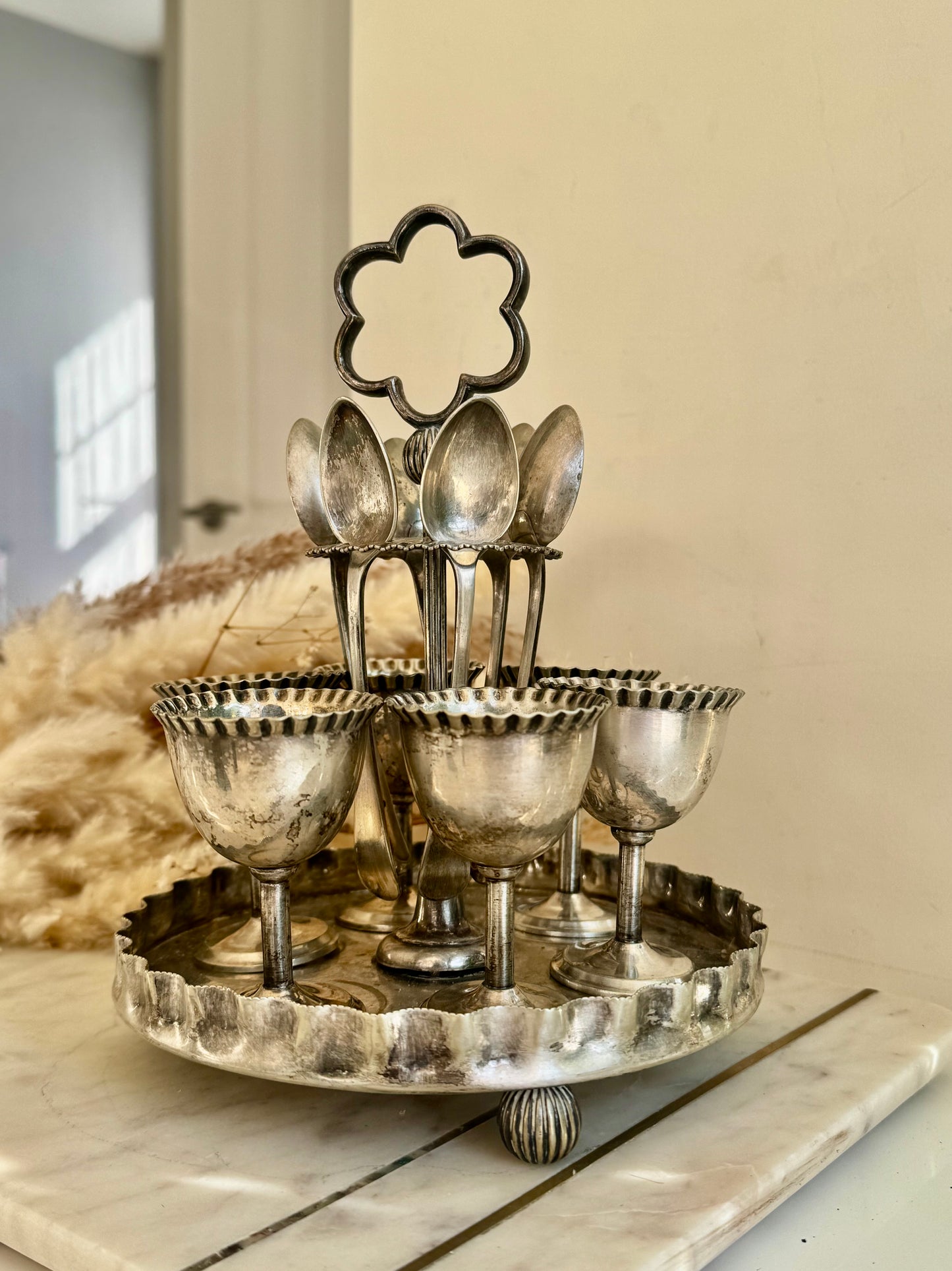 Antique Edwardian Silver Plated Egg Cruet Set by William Batt & Sons, c. 1900