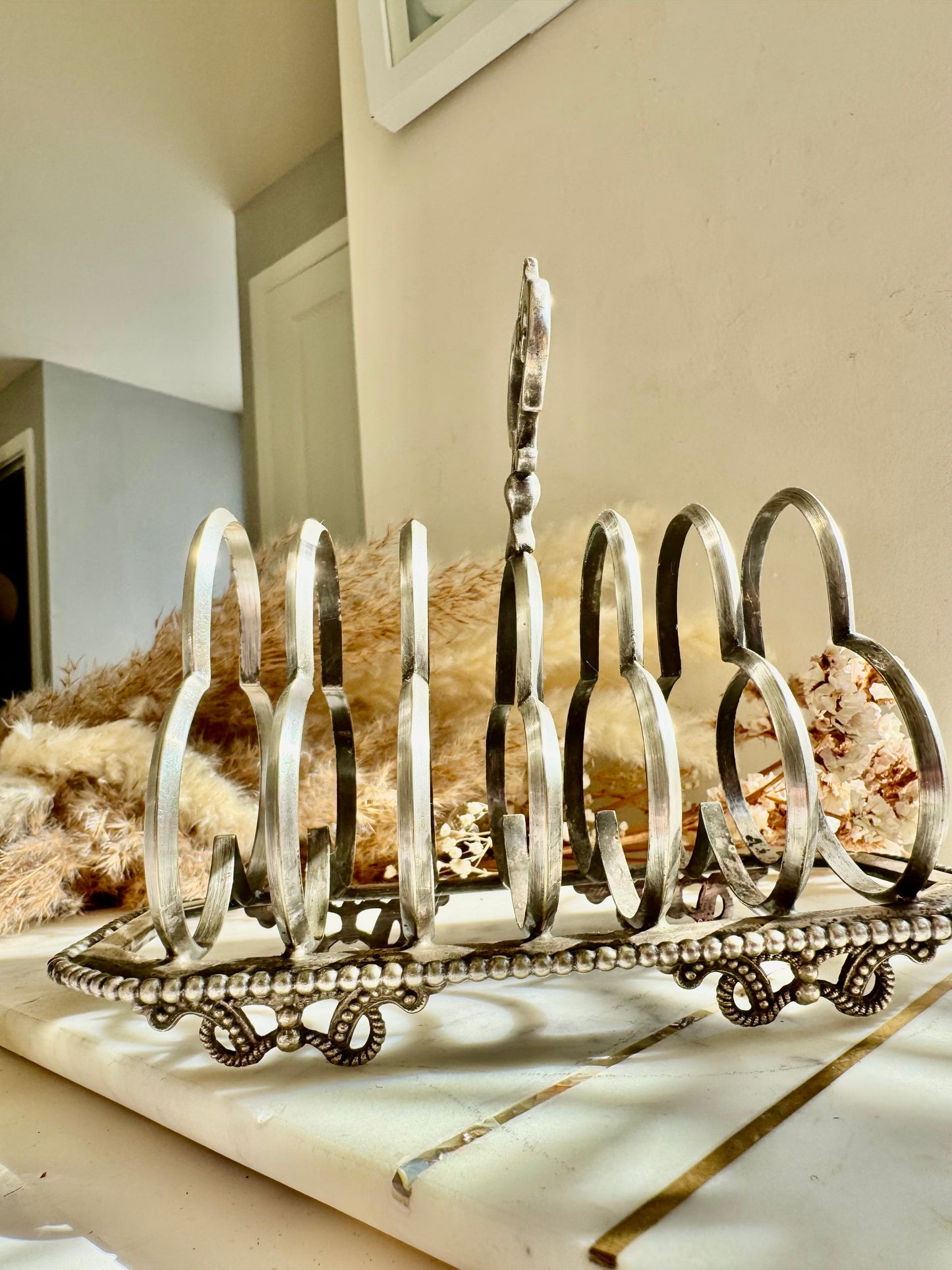 Antique Silver Plated Toast Rack by Harrison Brothers & Howson – 8 Slot, Ornate Handle, Sheffield c.1890
