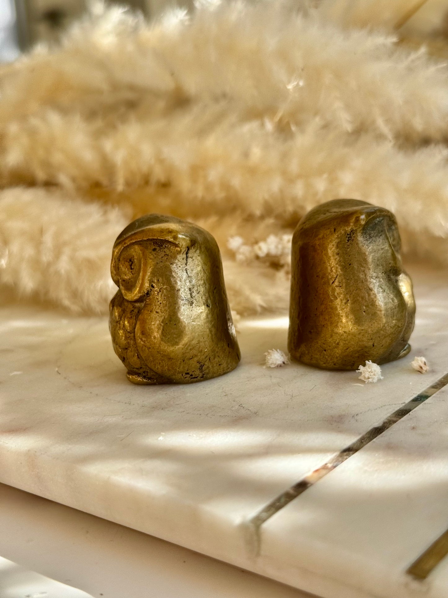 Pair of Vintage Solid Brass Owl Figurines – Mid-Century Miniature Animal Sculptures
