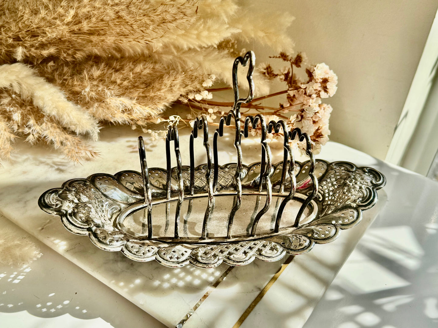 Antique Silver Plated Toast Rack with Pierced Tray by John Gilbert & Sons