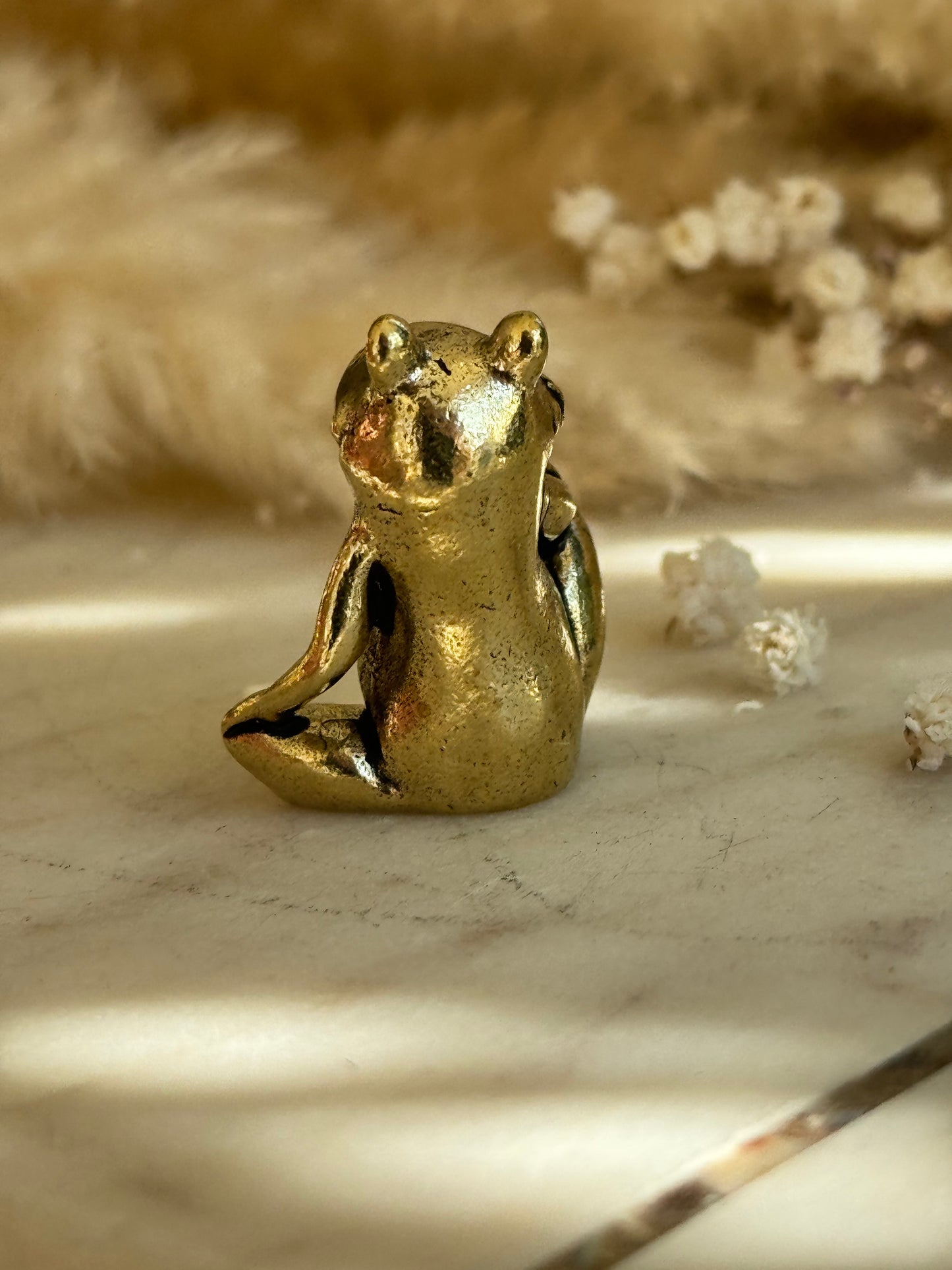 Solid Brass Thinking Frog Figurine – Miniature Sculpture