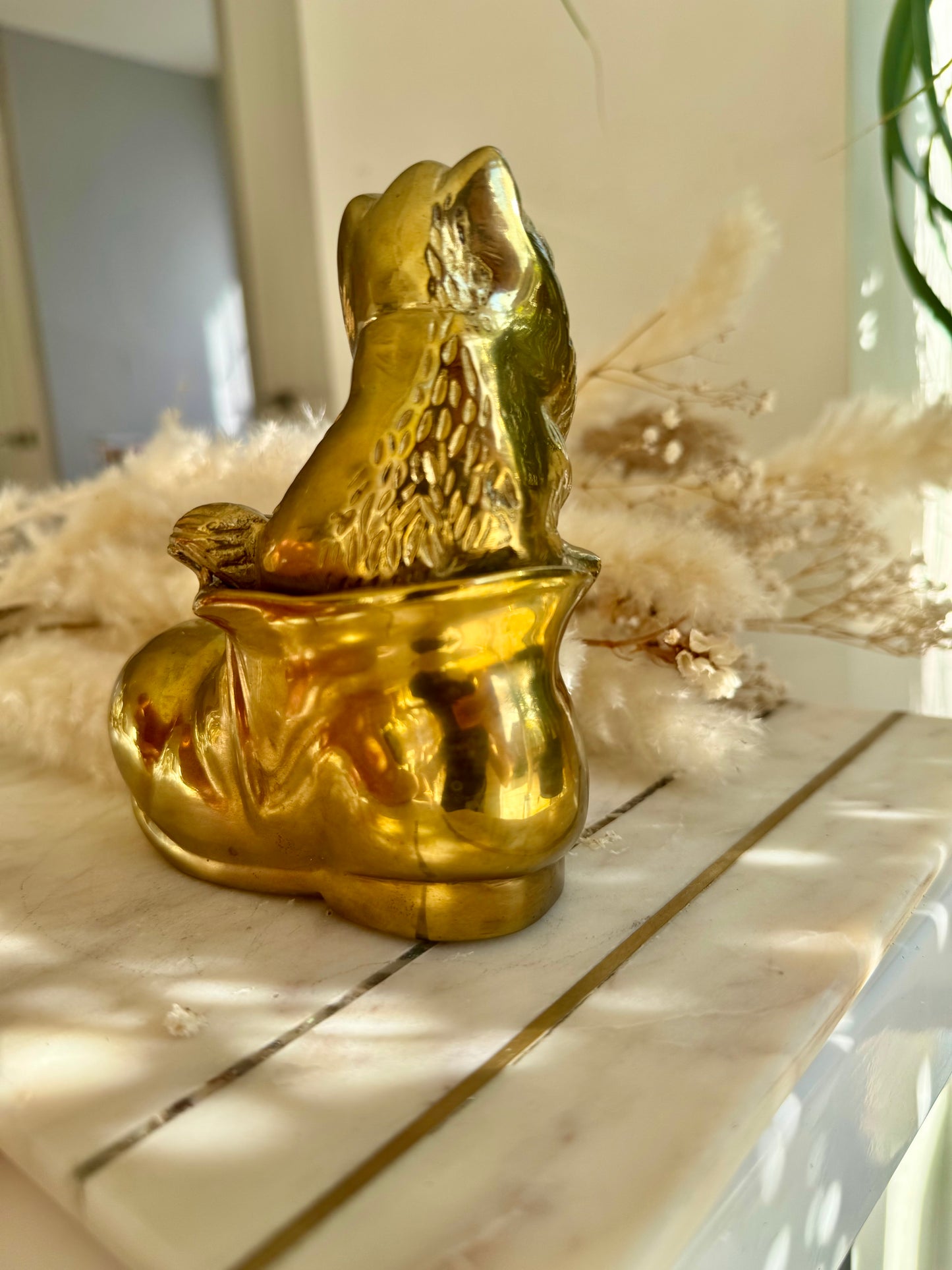 Vintage Solid Brass Yorkshire Terrier in a Boot – Whimsical Dog Figurine
