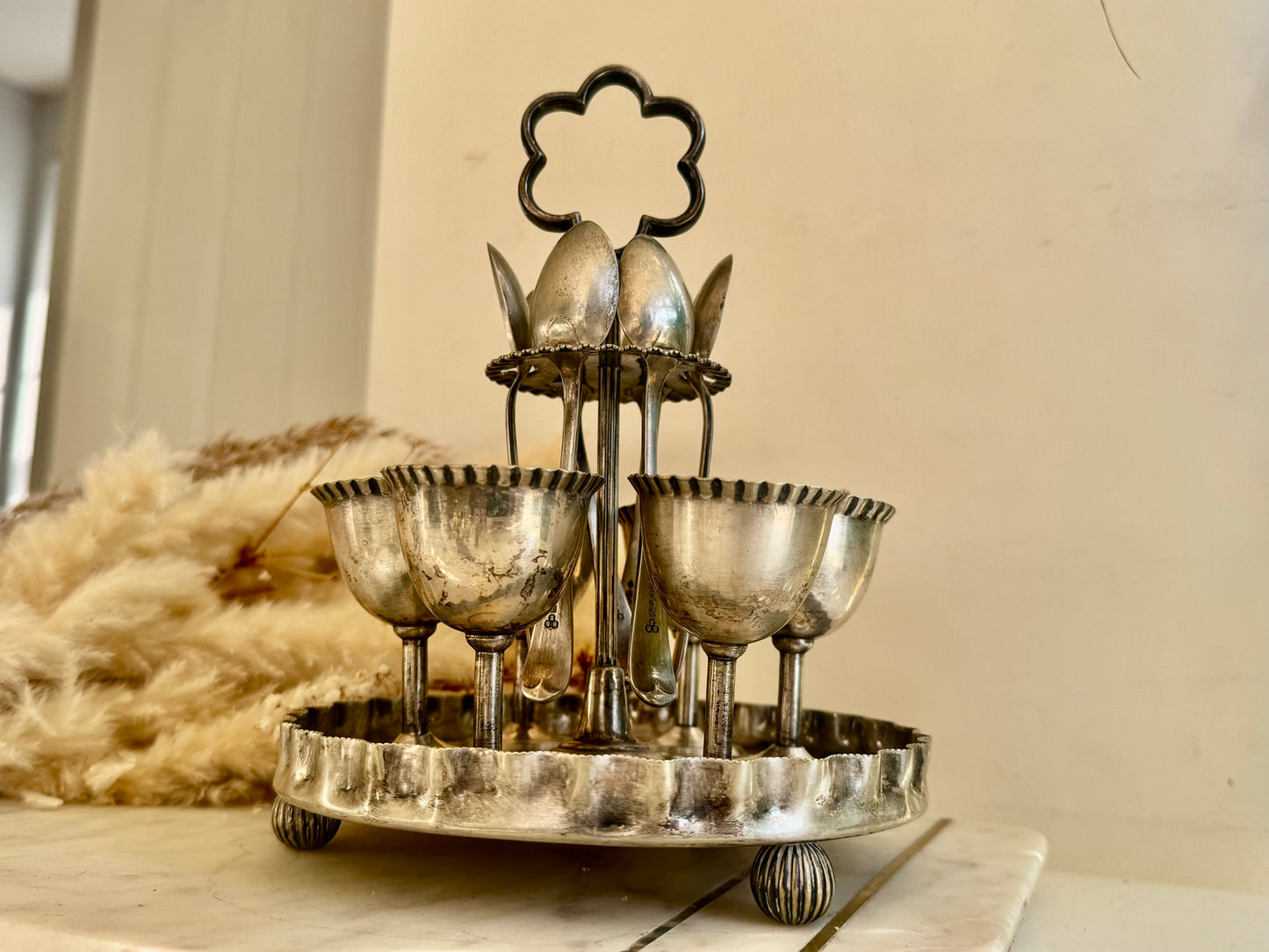 Antique Edwardian Silver Plated Egg Cruet Set by William Batt & Sons, c. 1900
