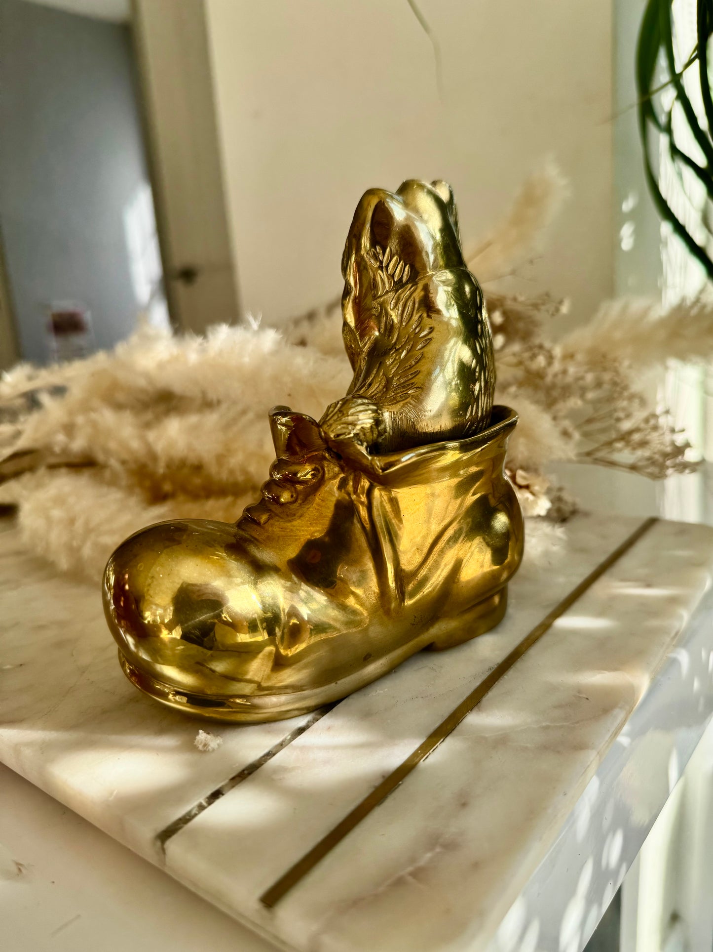 Vintage Solid Brass Yorkshire Terrier in a Boot – Whimsical Dog Figurine