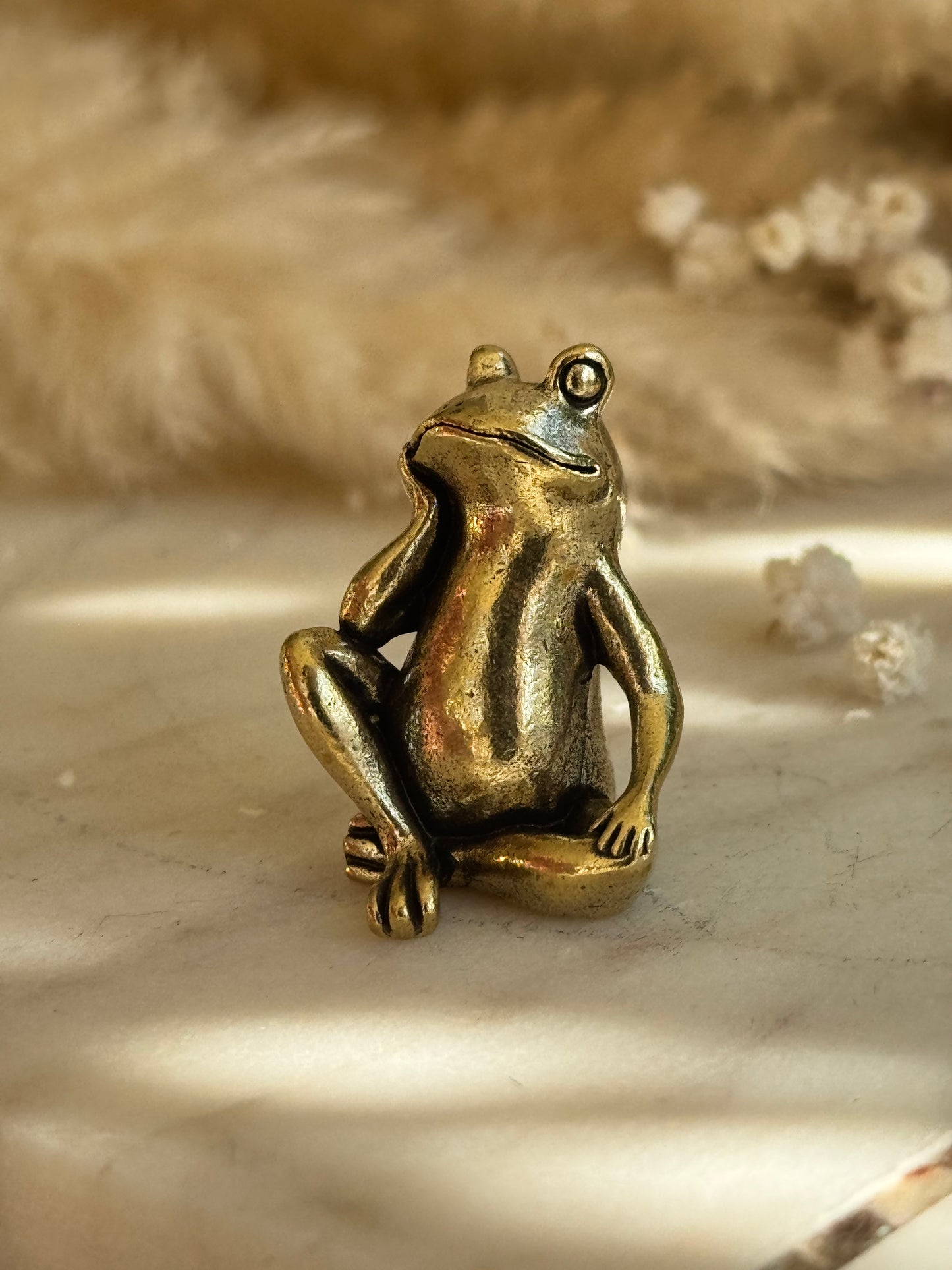 Solid Brass Thinking Frog Figurine – Miniature Sculpture