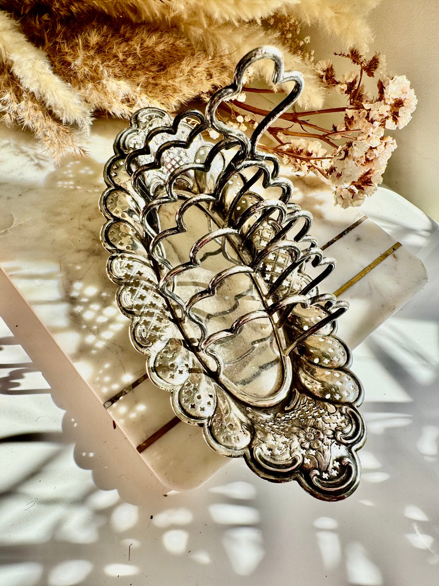 Antique Silver Plated Toast Rack with Pierced Tray by John Gilbert & Sons