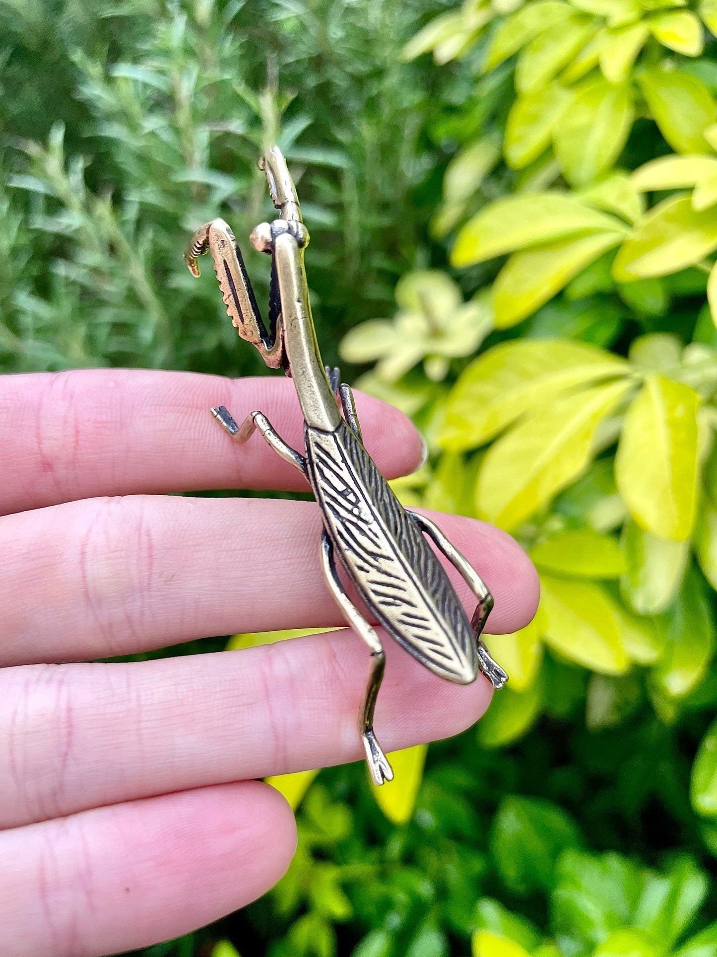 Fine Lifelike Solid Brass Praying Mantis Statue, Metal Pen Rest, Japanese Desk Accessory, Christmas gift, Dip Pen Holder