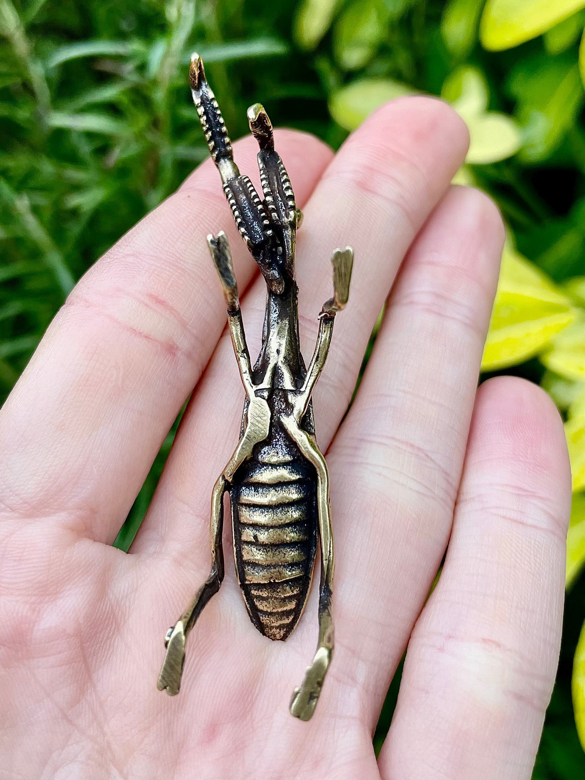 Fine Lifelike Solid Brass Praying Mantis Statue, Metal Pen Rest, Japanese Desk Accessory, Christmas gift, Dip Pen Holder