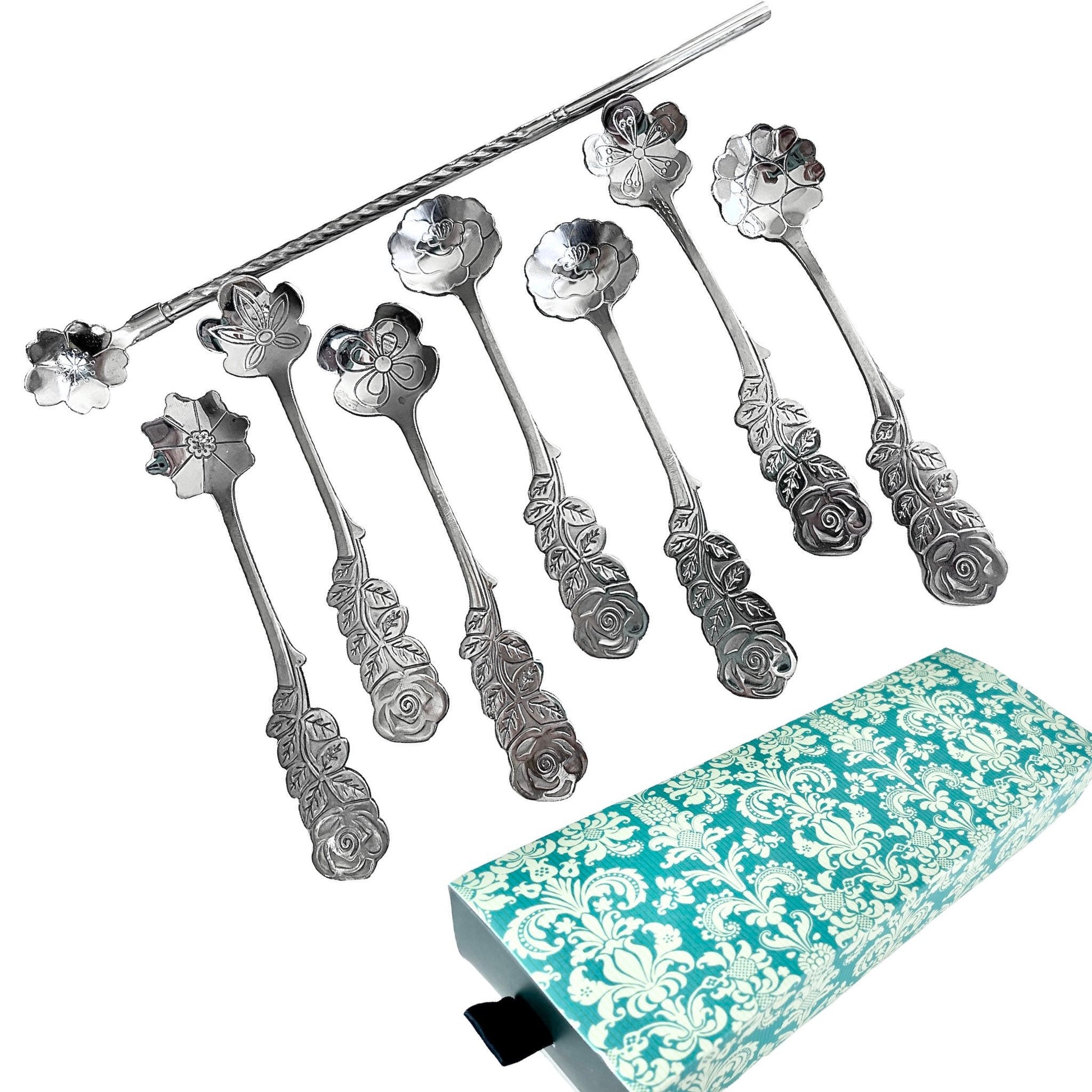 Elegant Tea Party Spoon Set of 8 Floral Desert Utensils, Regency Style Flatware, Nature-Inspired Gift for Her