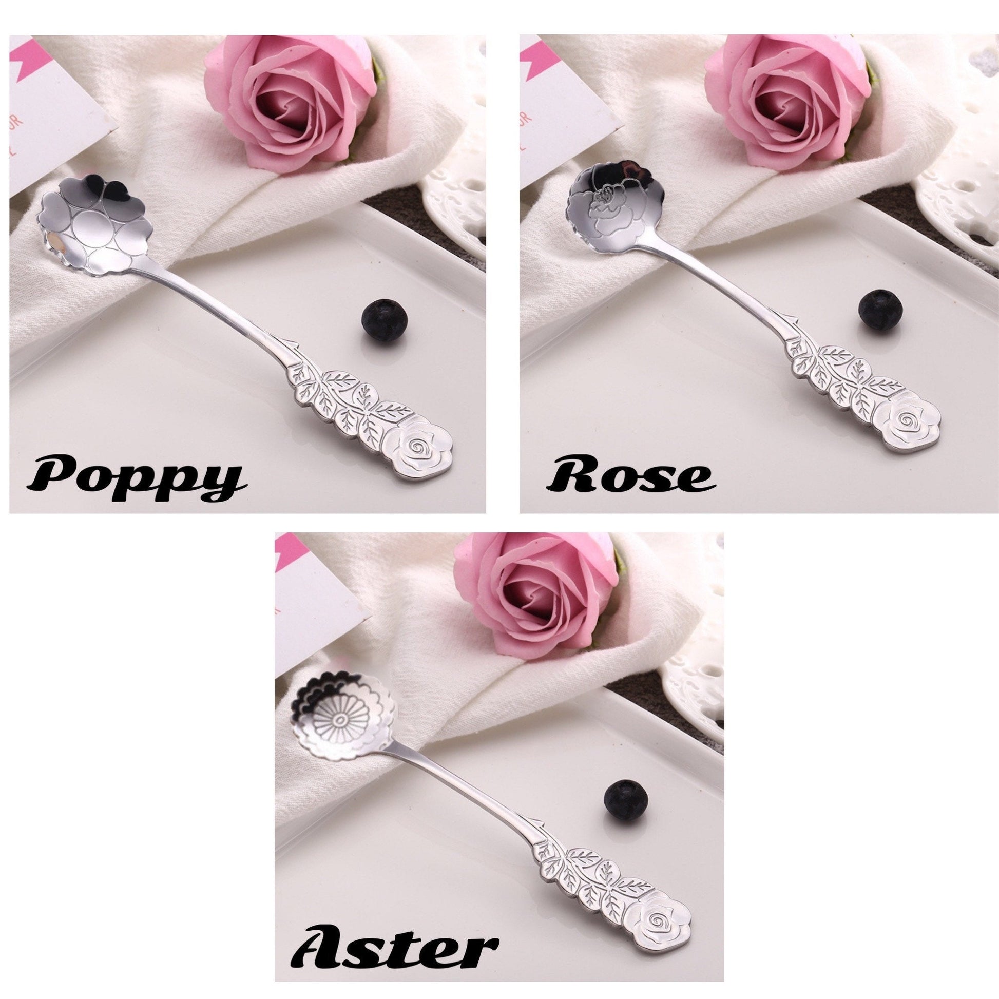 Elegant Tea Party Spoon Set of 8 Floral Desert Utensils, Regency Style Flatware, Nature-Inspired Gift for Her