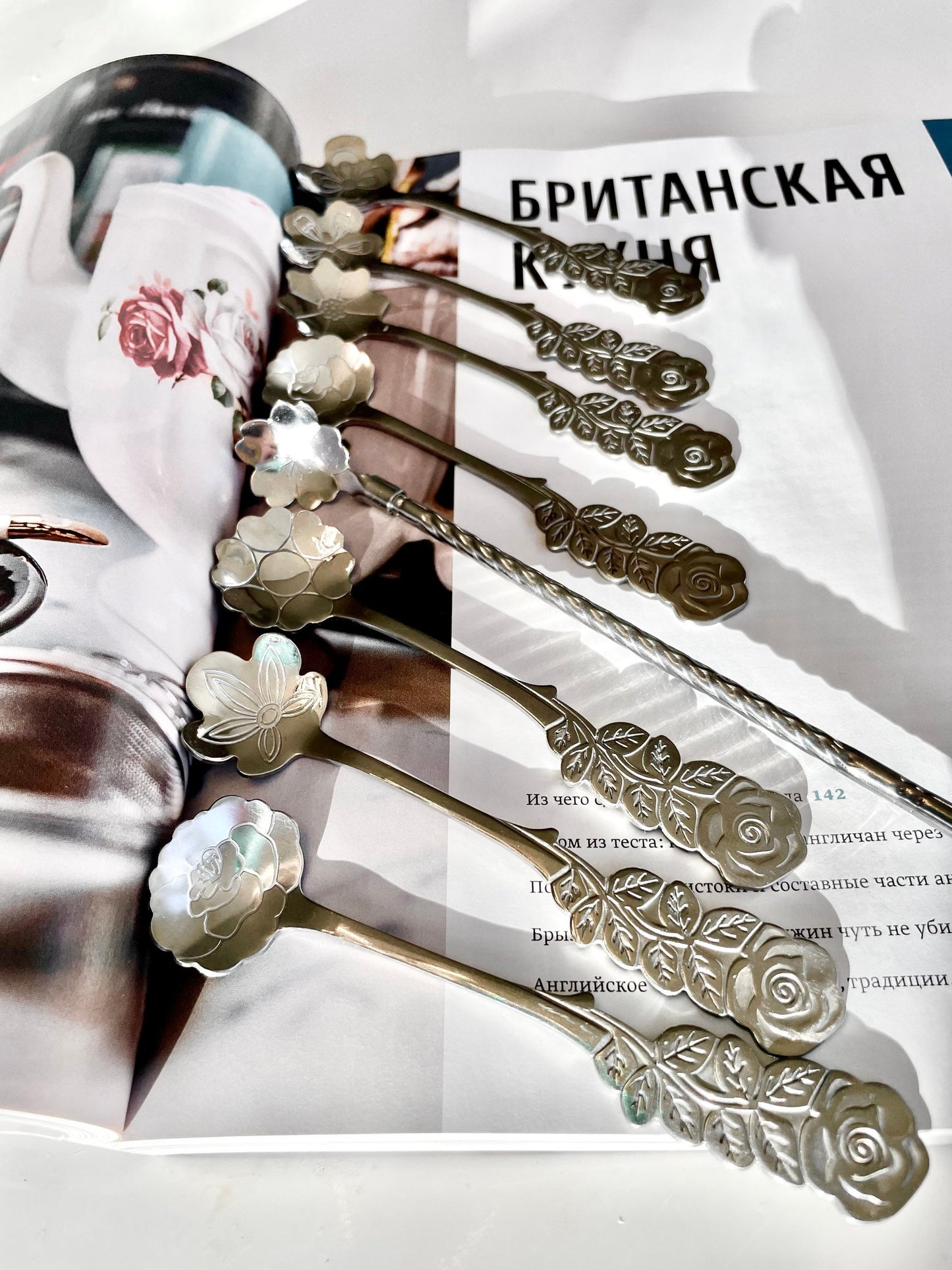 Elegant Tea Party Spoon Set of 8 Floral Desert Utensils, Regency Style Flatware, Nature-Inspired Gift for Her