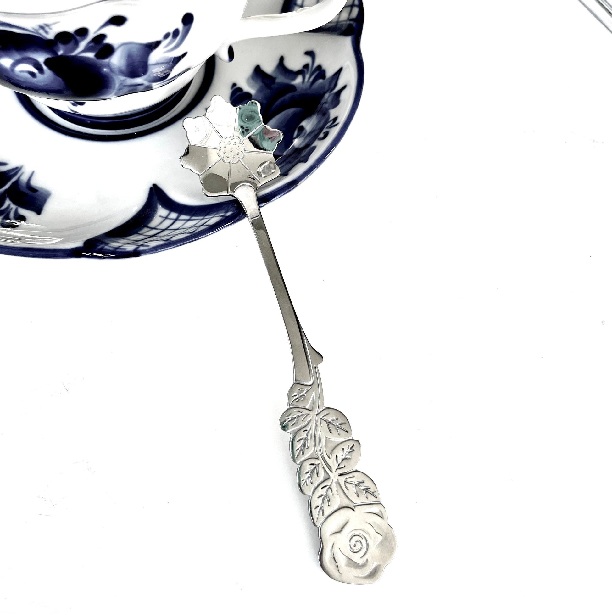 Elegant Tea Party Spoon Set of 8 Floral Desert Utensils, Regency Style Flatware, Nature-Inspired Gift for Her