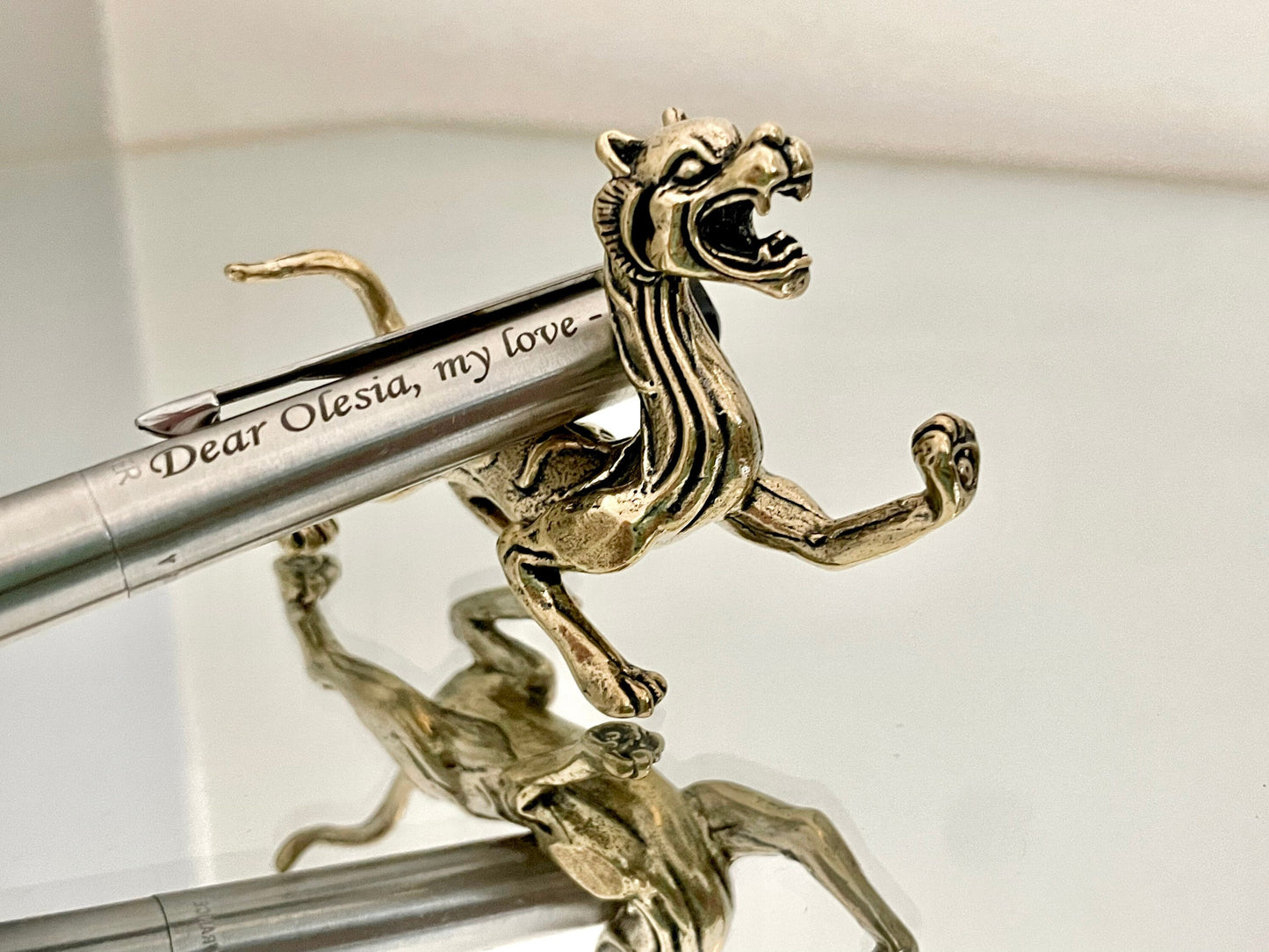 Fine solid brass Tiger Pen rest, Brass Paperweight, Fountain Pen Holder, Japanese Style, Pen Holder, Desktop decor