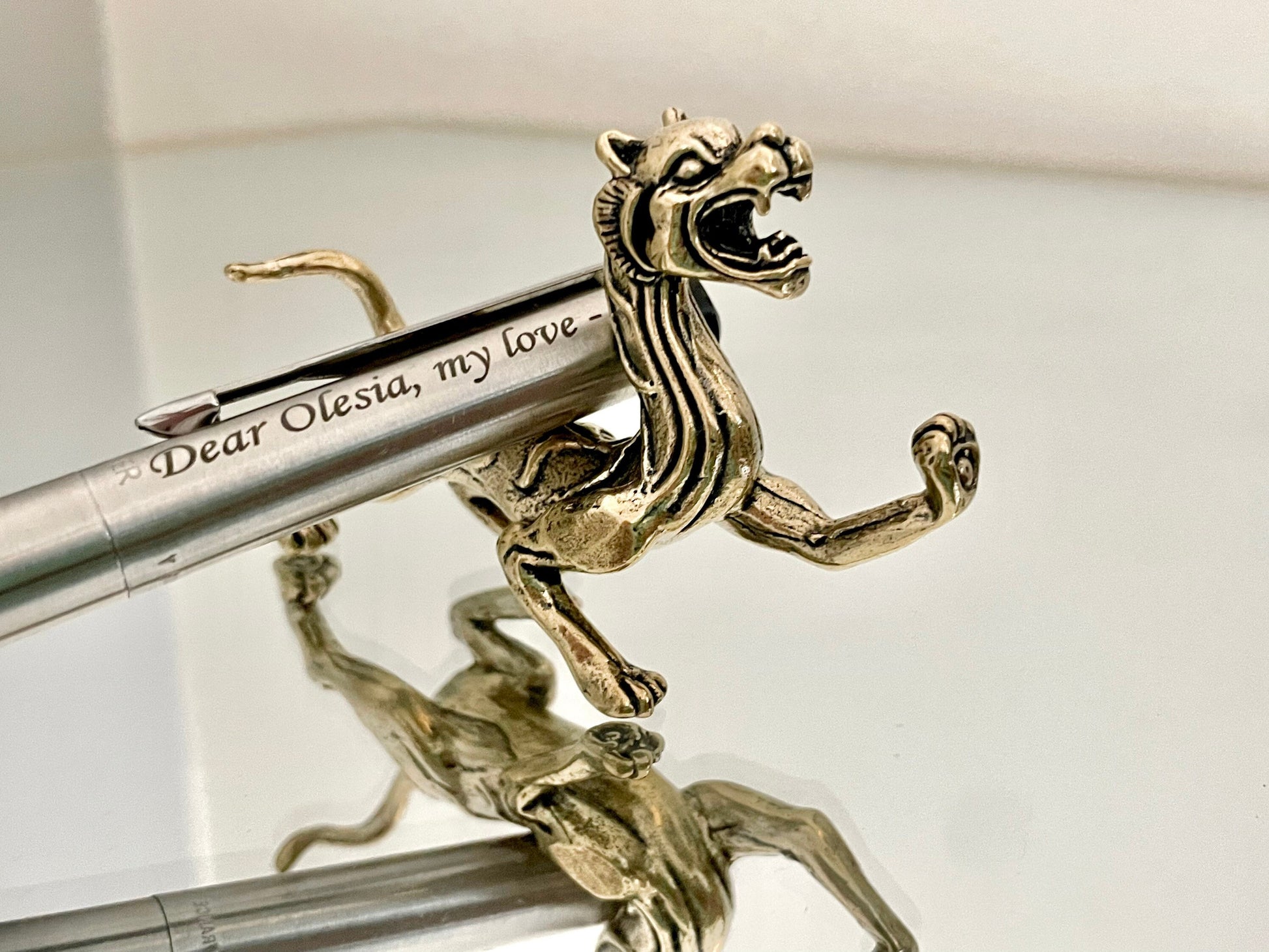 Fine solid brass Tiger Pen rest, Brass Paperweight, Fountain Pen Holder, Japanese Style, Pen Holder, Desktop decor
