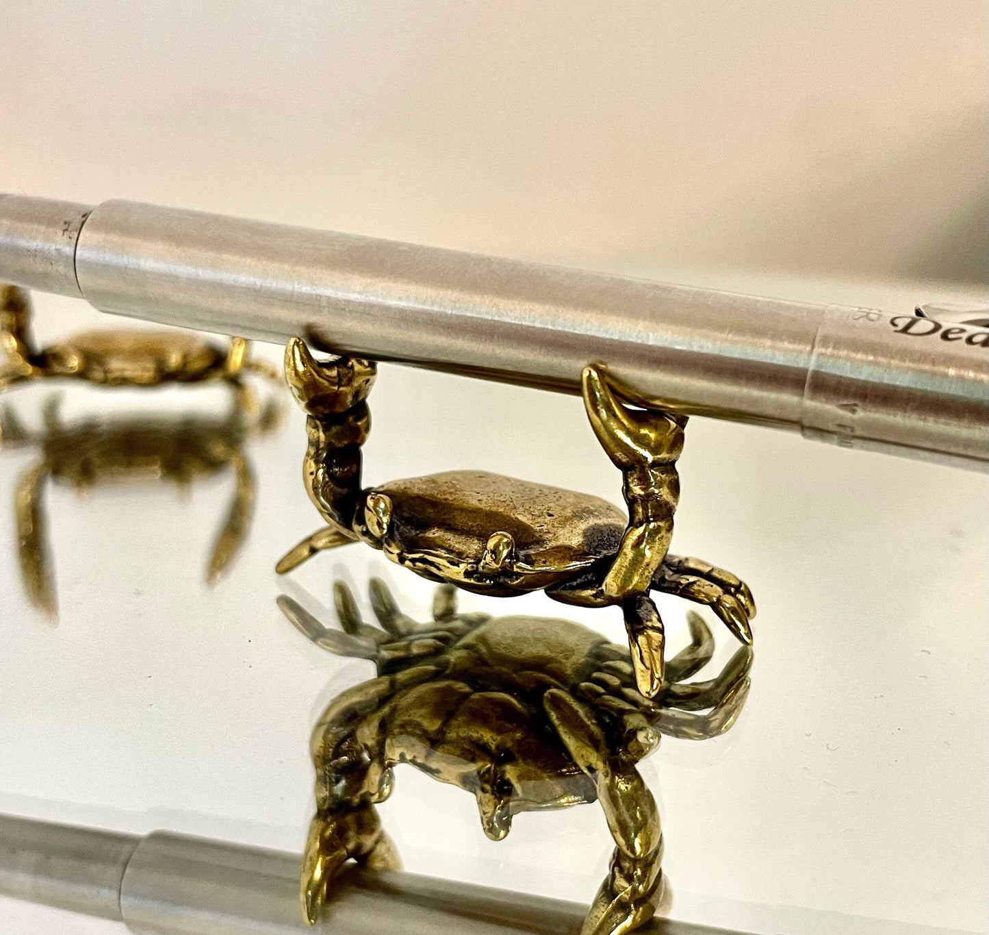 Fine Lifelike, Solid Brass Crab Statue, Metal Dip Pen Rest, Fountain Pen Holder, Japanese Desk Accessory, Paperweight, Chopsticks holder
