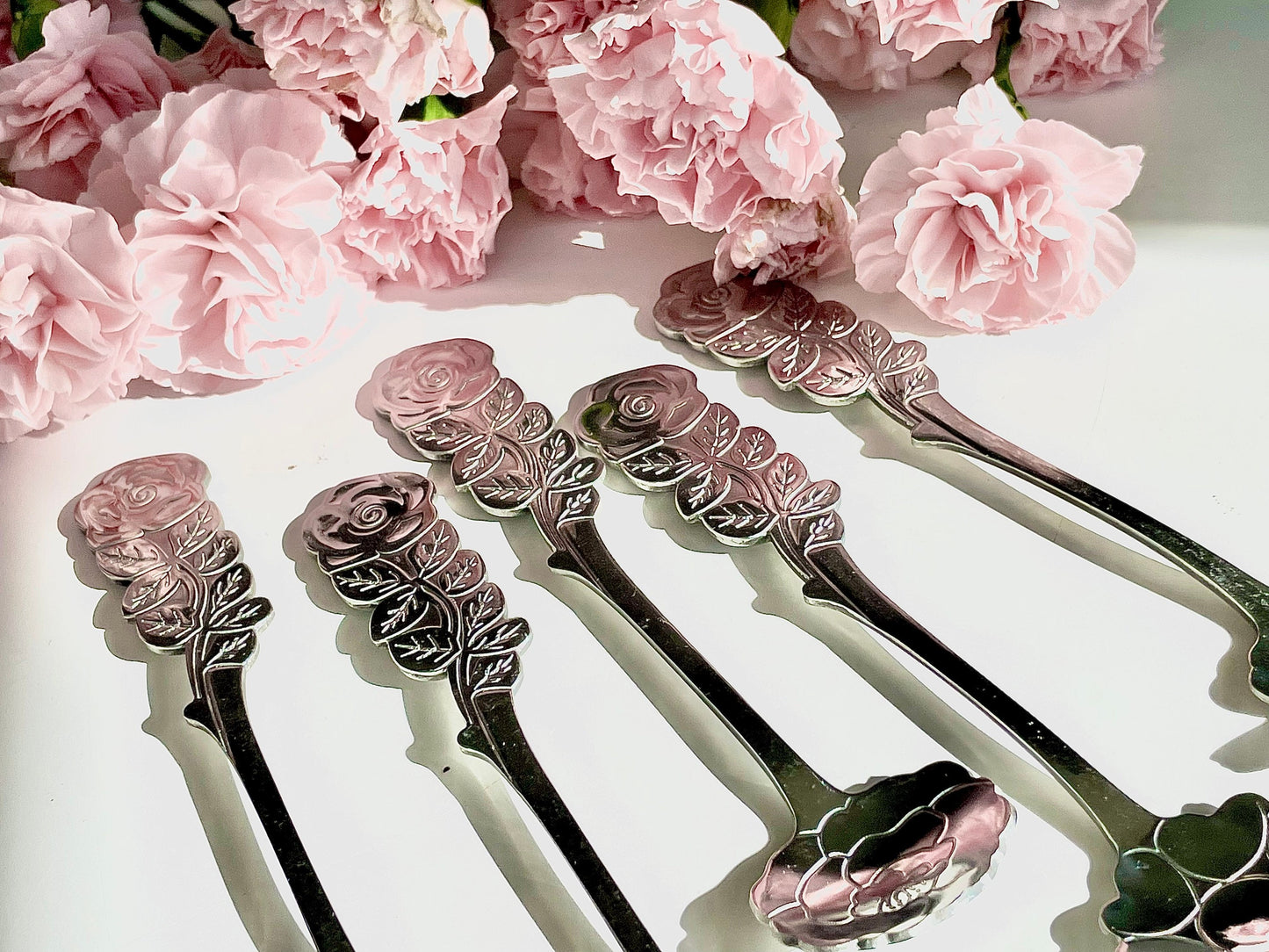 Elegant Tea Party Spoon Set of 8 Floral Desert Utensils, Regency Style Flatware, Nature-Inspired Gift for Her