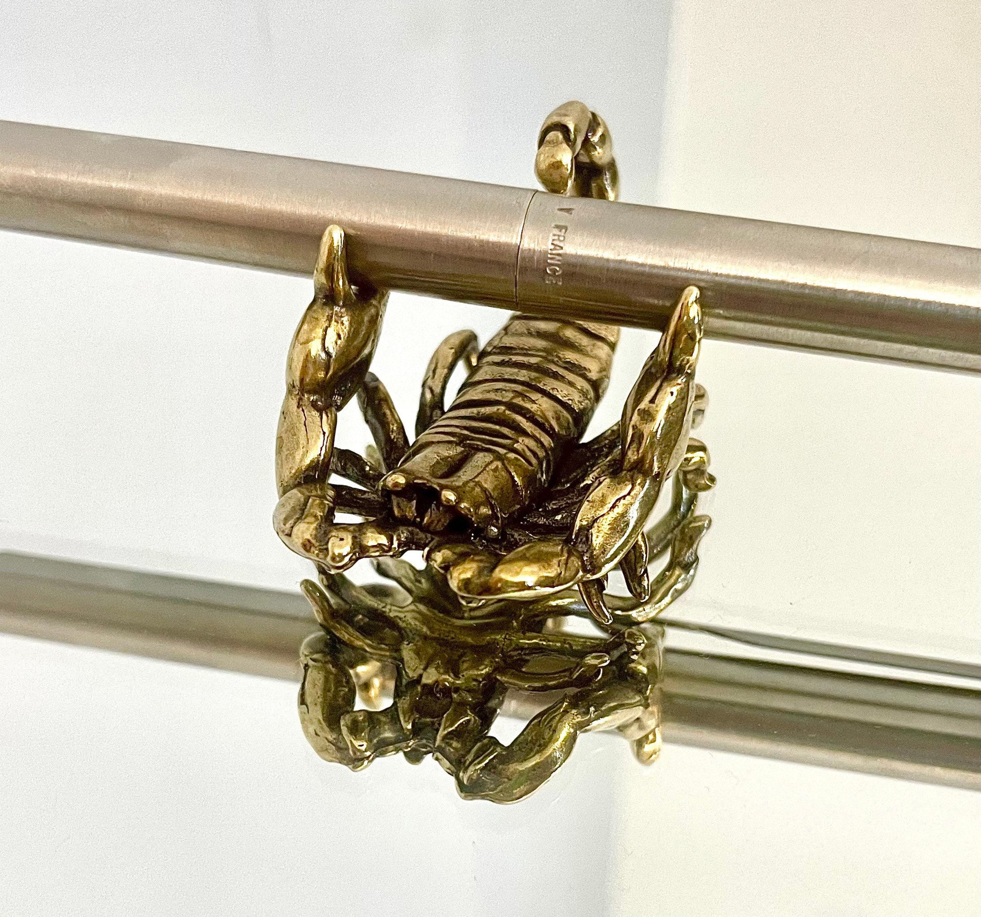 Scorpion figurine, Solid brass statue, Fountain pen rest, Chopsticks holder, Top desk decoration, Gift for boss, Gift for colleague