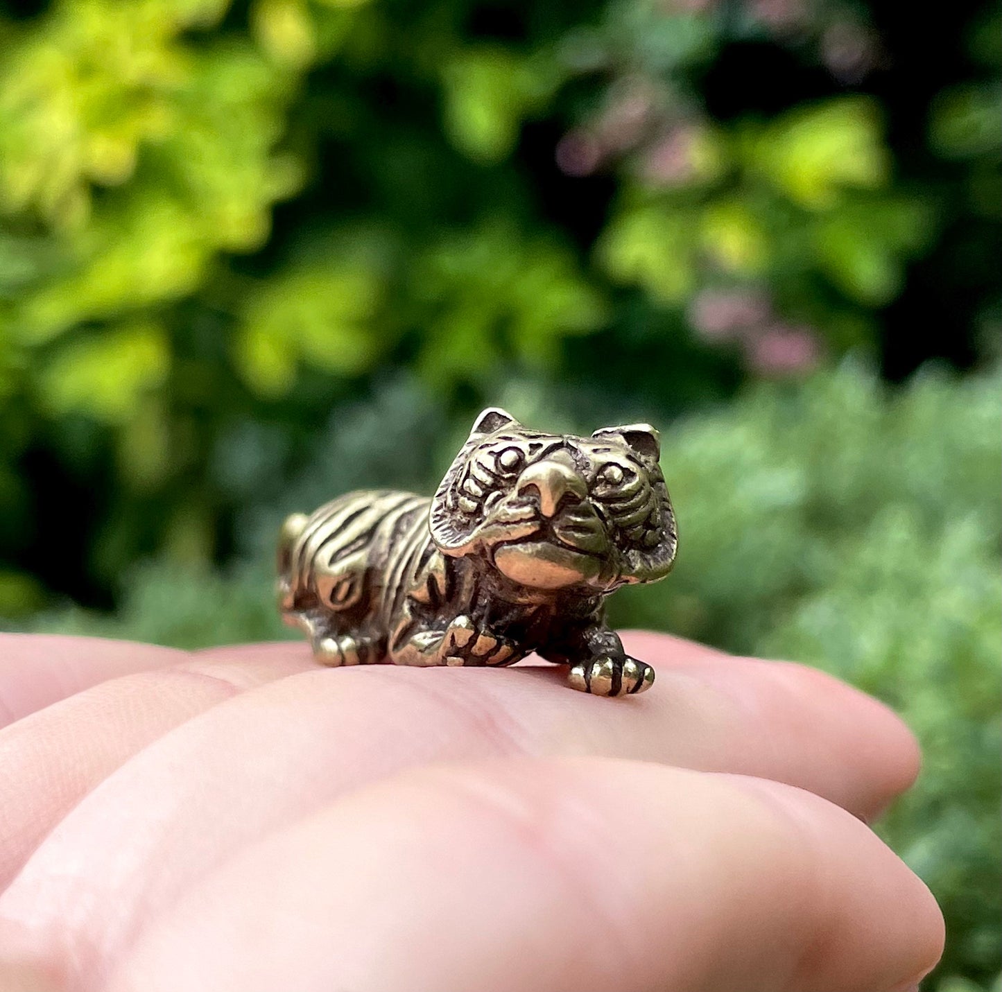 White Crouching tiger, Japanese style Tiger, Copper Small Good Luck Figurine, Creative Gift, Metal tiger keychain