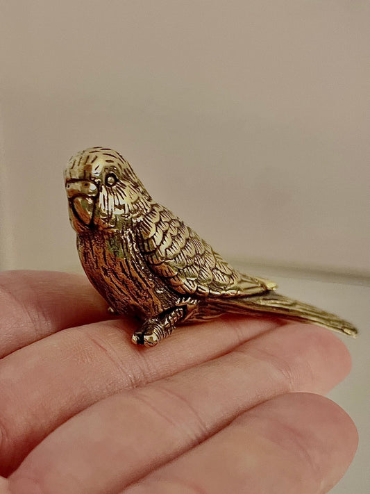 Budgerigar figurine, lifelike fine solid brass sculpture, Parakeet statuette, Parrot decor, gift for bird lovers, ornament for desktop