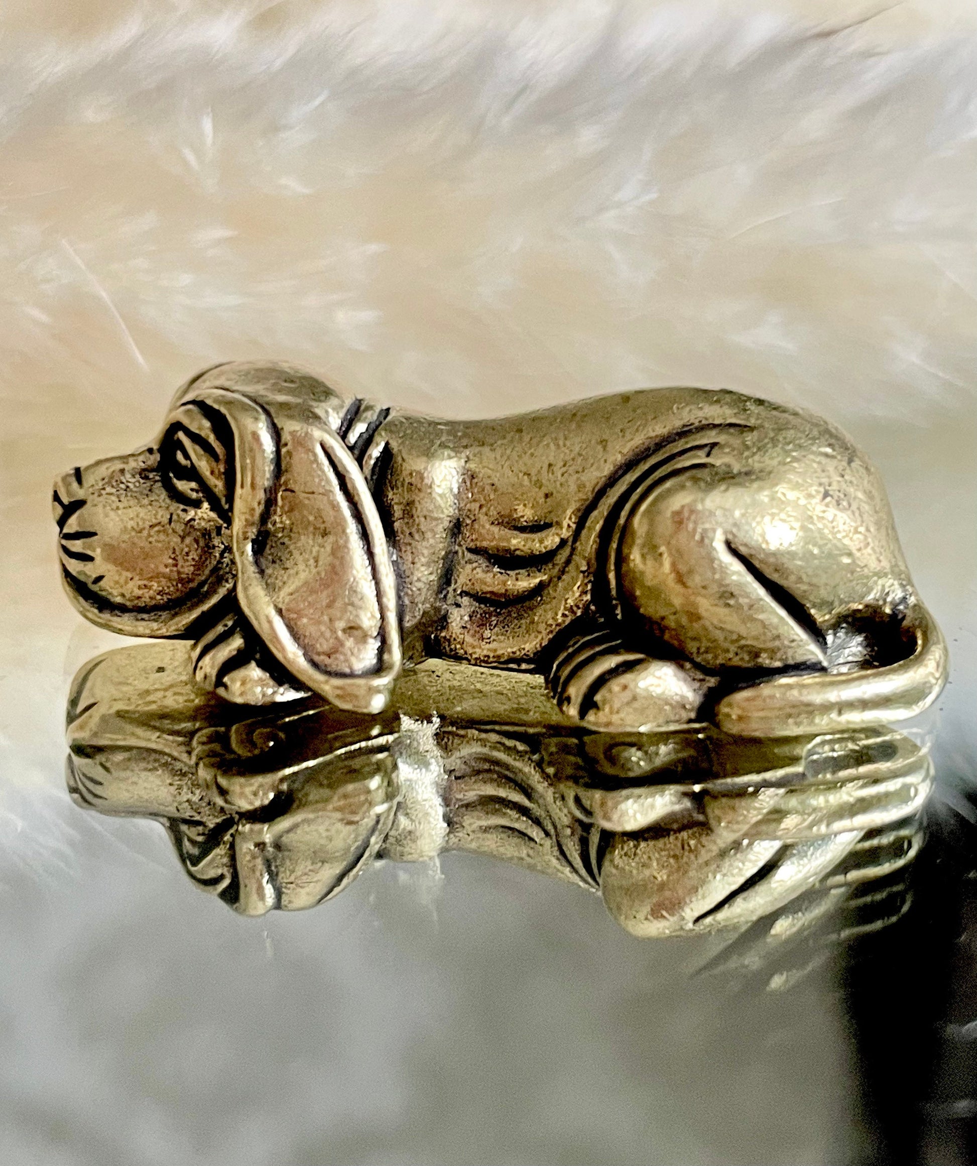 Playful Beagle metal statue, fine metal workmanship. solid brass figurine, creative paperweight, desktop ornament, lost wax casting