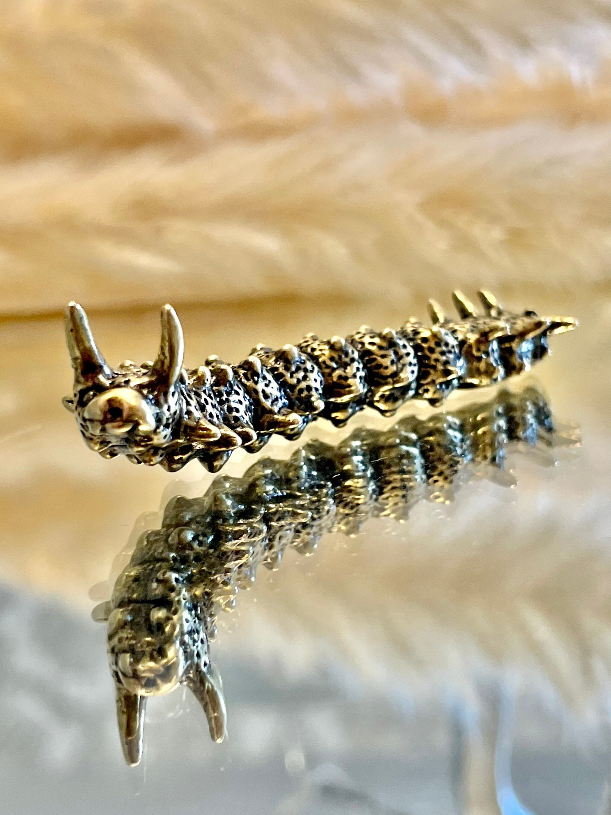 Hungry caterpillar figurine, fine workmanship, solid brass figurine, style caterpillar statue, insect lovers gift, paperweight